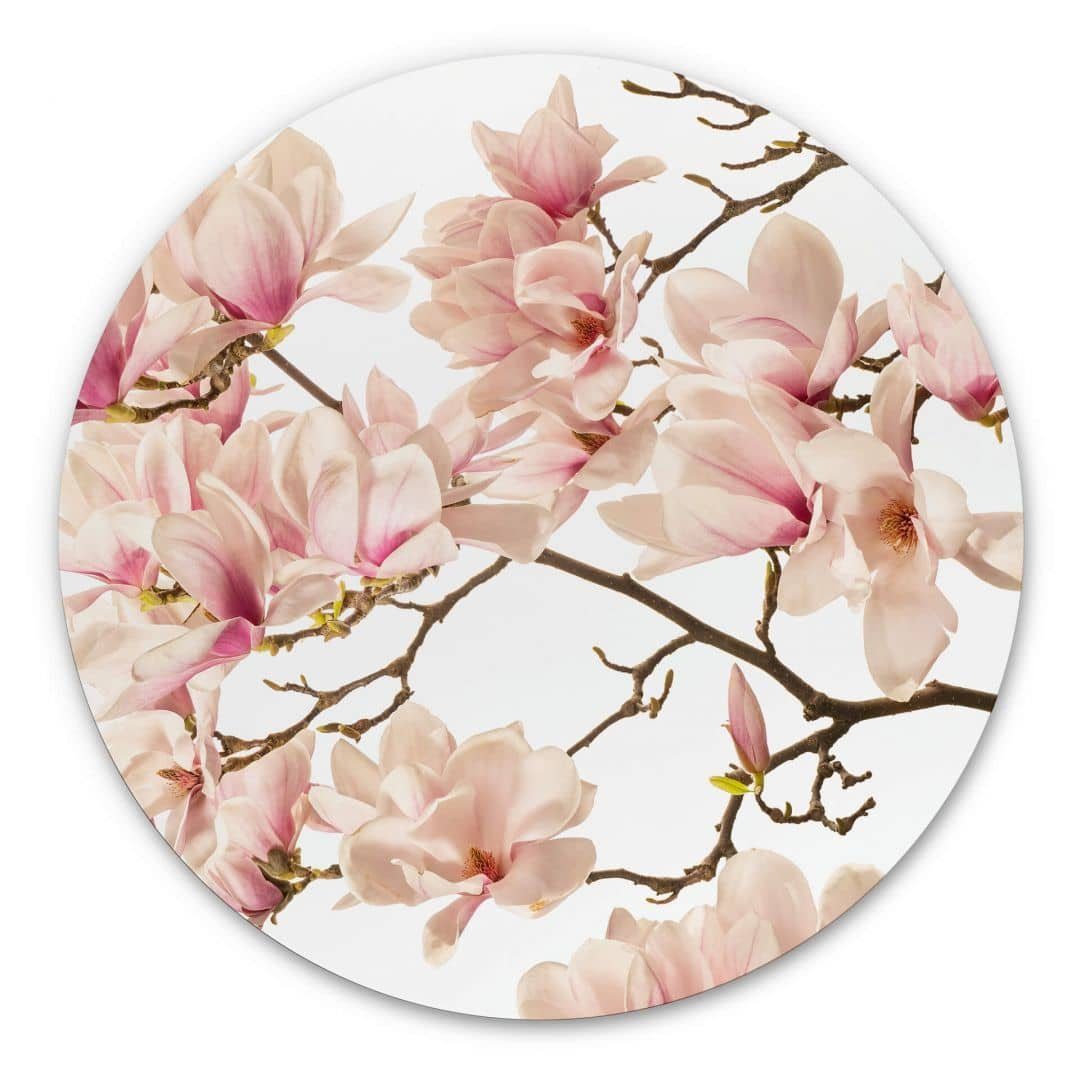 Blüten Wanddeko, Wandbild Metallposter Floral Ø Vintage Metalloptik Wall Magnolia Art 30cm Baum K&L Gemälde Rund