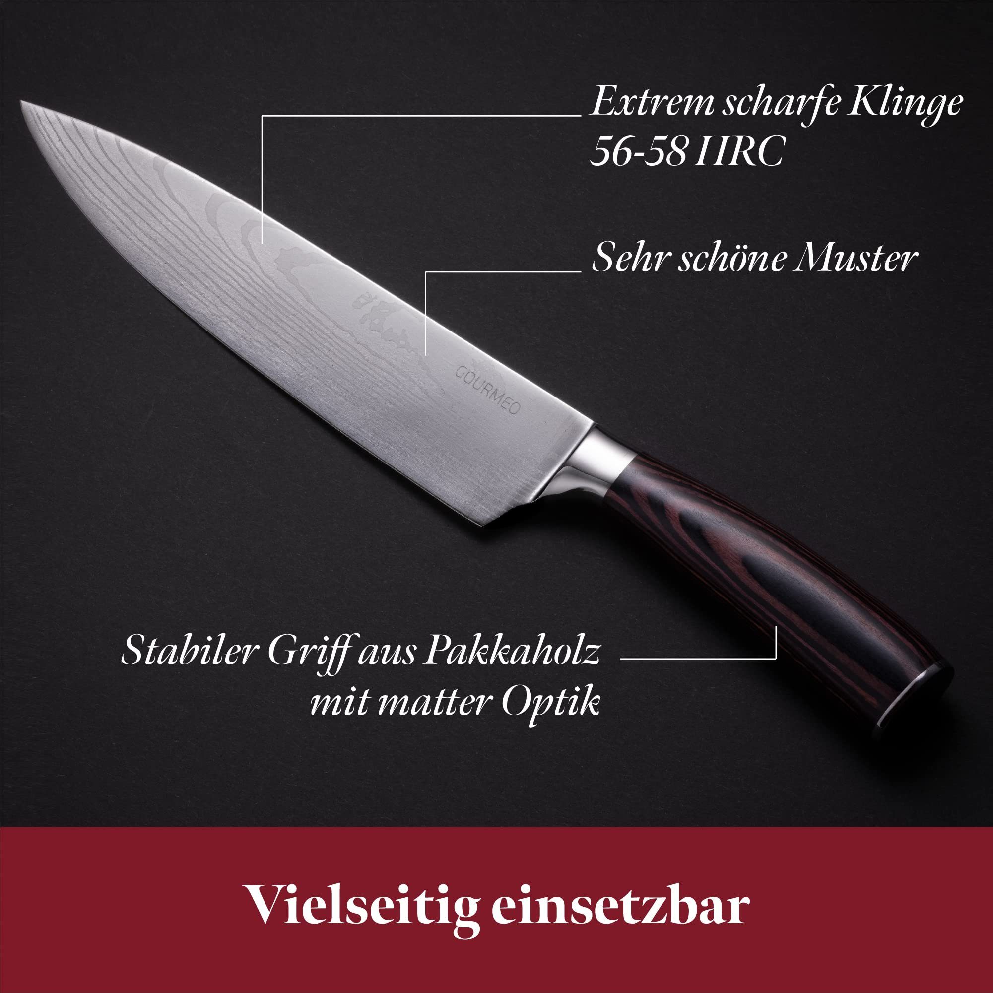 Profi Edelstahl Küchenmesser Messer - Holzgriff Professionelles Edelstahl Küchenmesser mit mit GOURMEO Holzgriff, Kochmesser