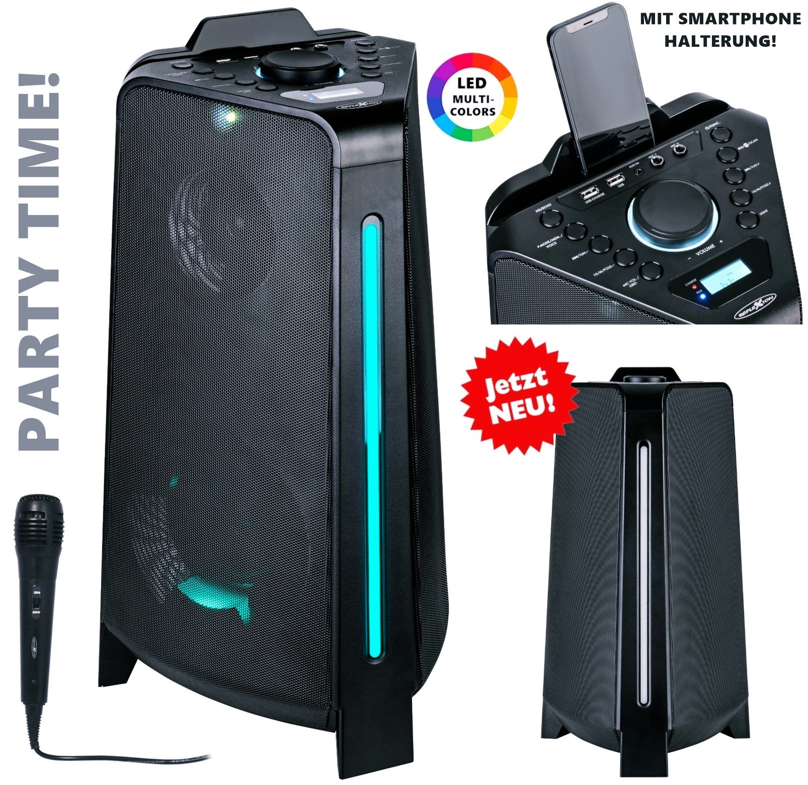Reflexion PS100BT LED Beleuchtung mit verschiedener Modi-Auswahl Party-Lautsprecher (Bluetooth, 800 W, Bluetooth, Radio, Karaoke, Disco-Licht Effekte, Equalizer)