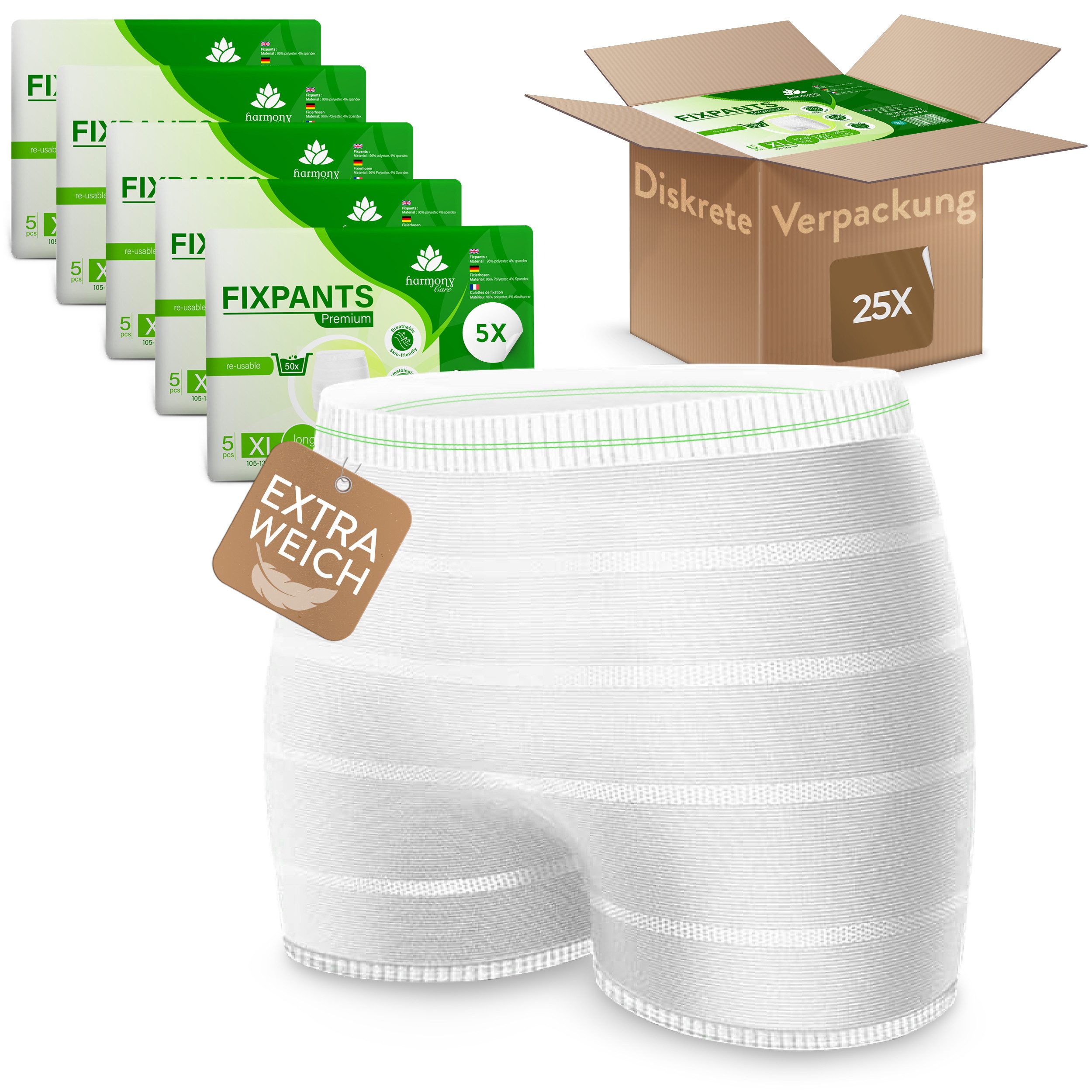 Harmony Care Inkontinenz-Pants Fixpants - extra weiche Inkontinenz- und Wochenbett Unterhose, XL Gr., 25-St., Wochenbett Unterwäsche extra weich
