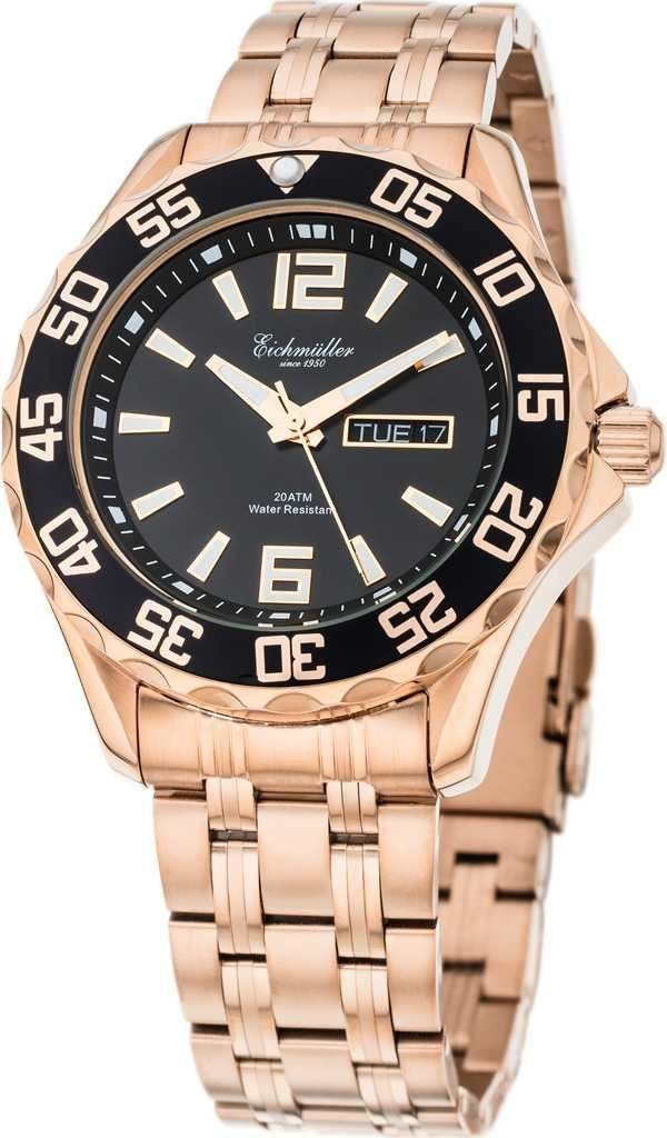 Taucheruhr Edelstahlarmband, Wasserdicht bis 20 ATM, Rosé-Schwarz, 3480-06