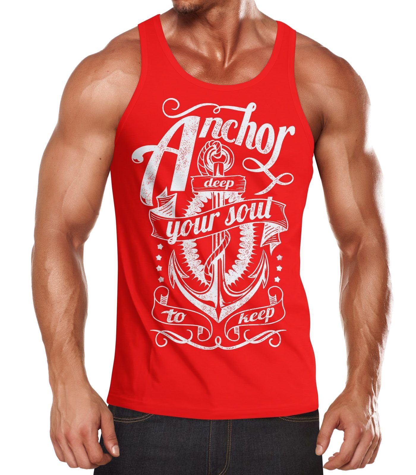 Neverless Tanktop Anker Herren Tank-Top Shirt Aufdruck Neverless® mit Print rot