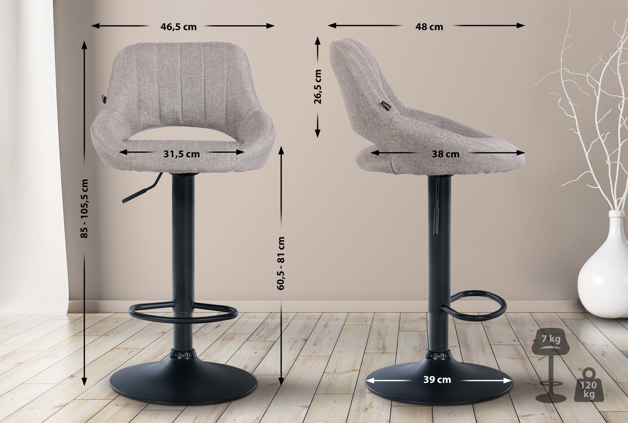 Barhocker Milet Stoff Schwarz Schwarz günstig online kaufen
