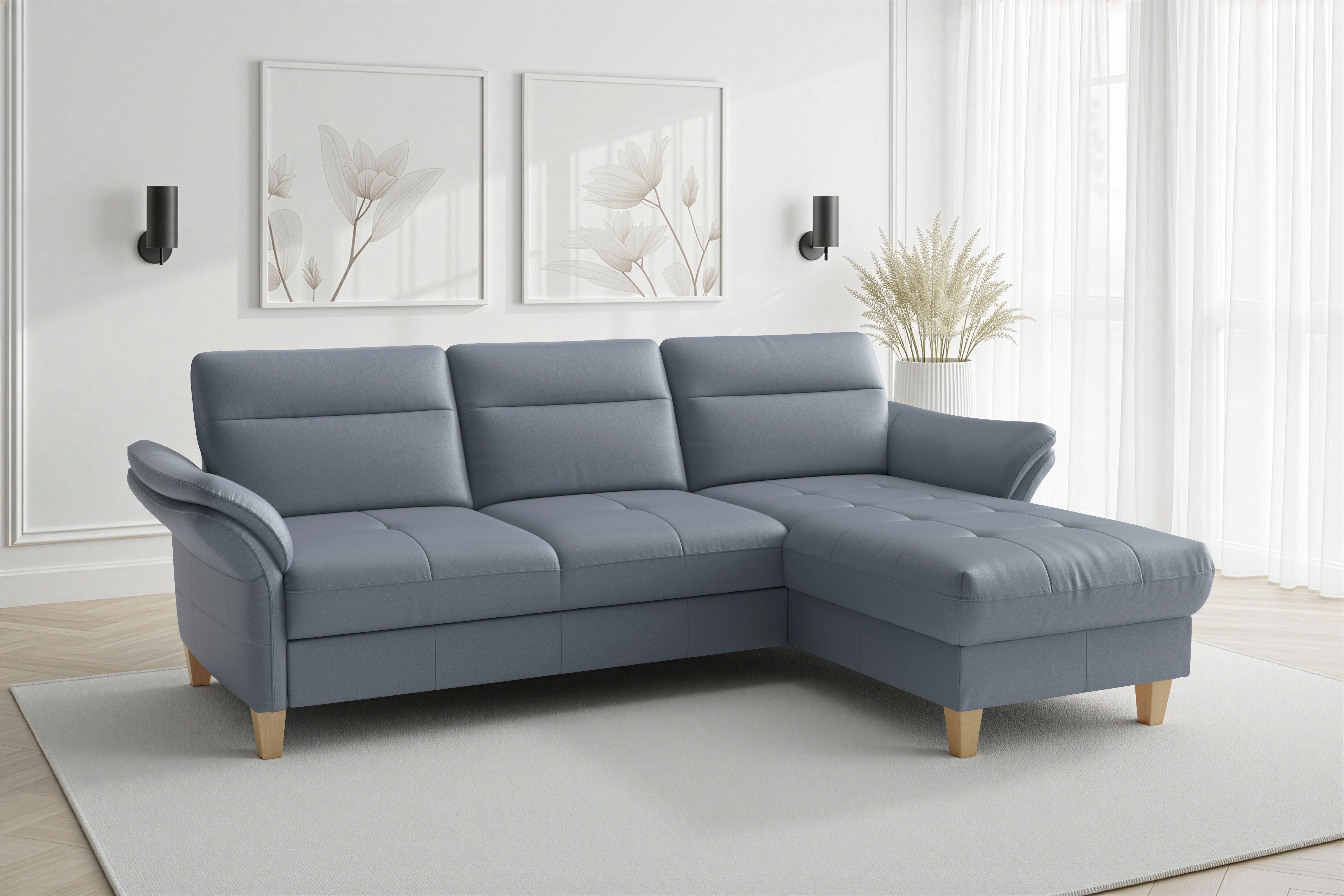 sit&more Ecksofa Pamela L-Form, B:230 cm, Leder, Recamiere links o. rechts, wahlweise mit Armteilverstellung, optional Schlaffunktion & Bettkasten