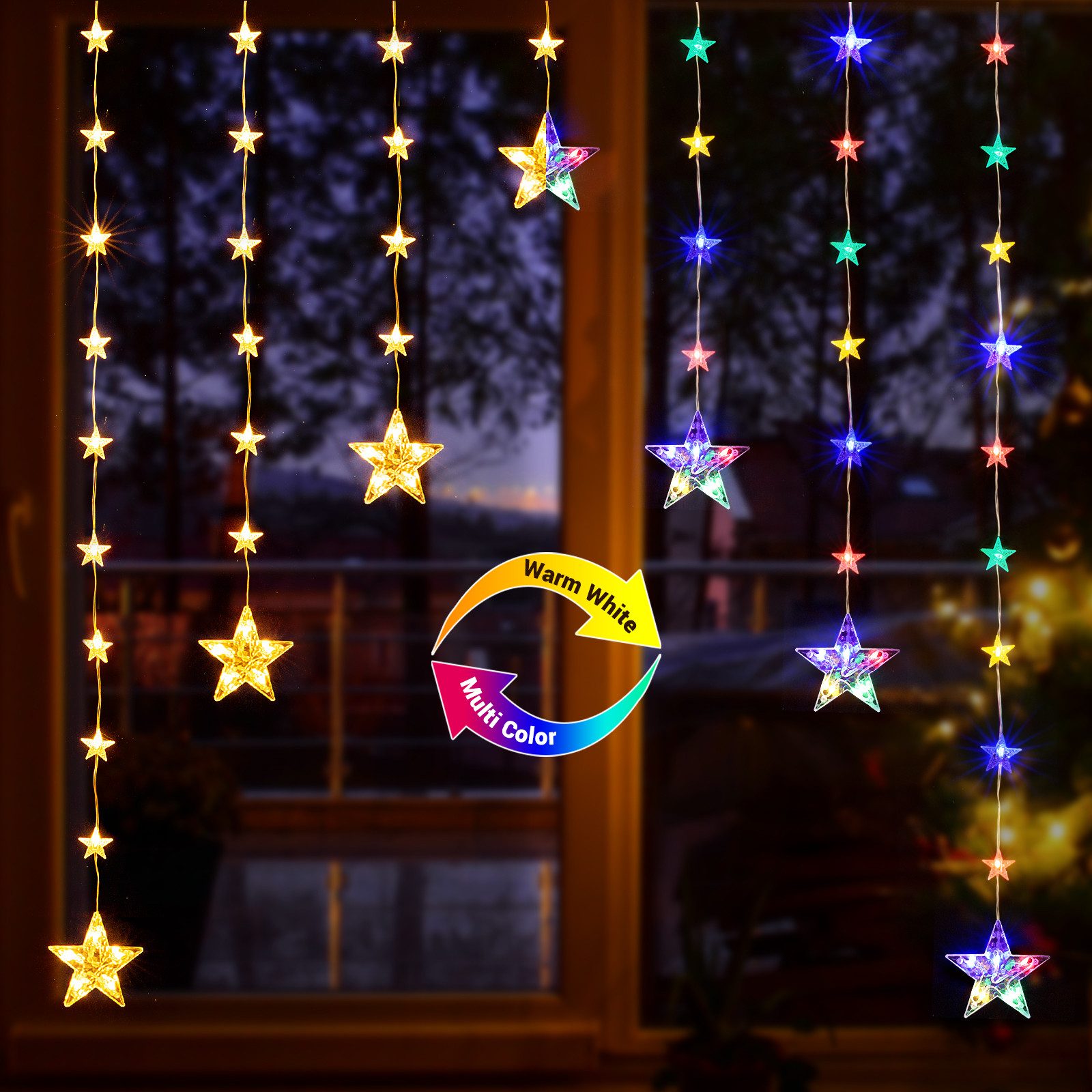 Elegear Lichterkette 114/150 cm Weihnachtsdeko Fenster Warmweiß & Bunt, Haken Timer 8 Modi, LED Fensterbilder für Innen/Außen/Fenster Weihanchten Deko