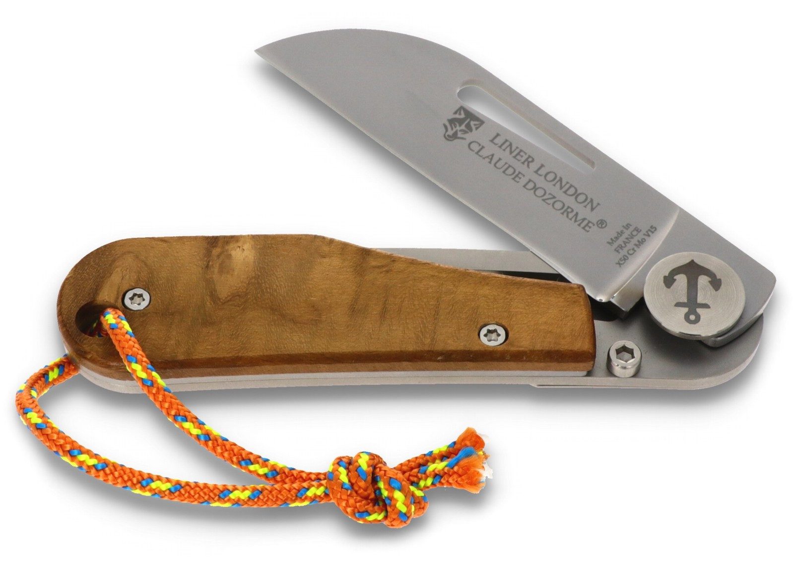 Claude Dozorme Taschenmesser 1 23 142 27, Liner London - Griff 11cm Teakholz - LinerLock - Stahl matt