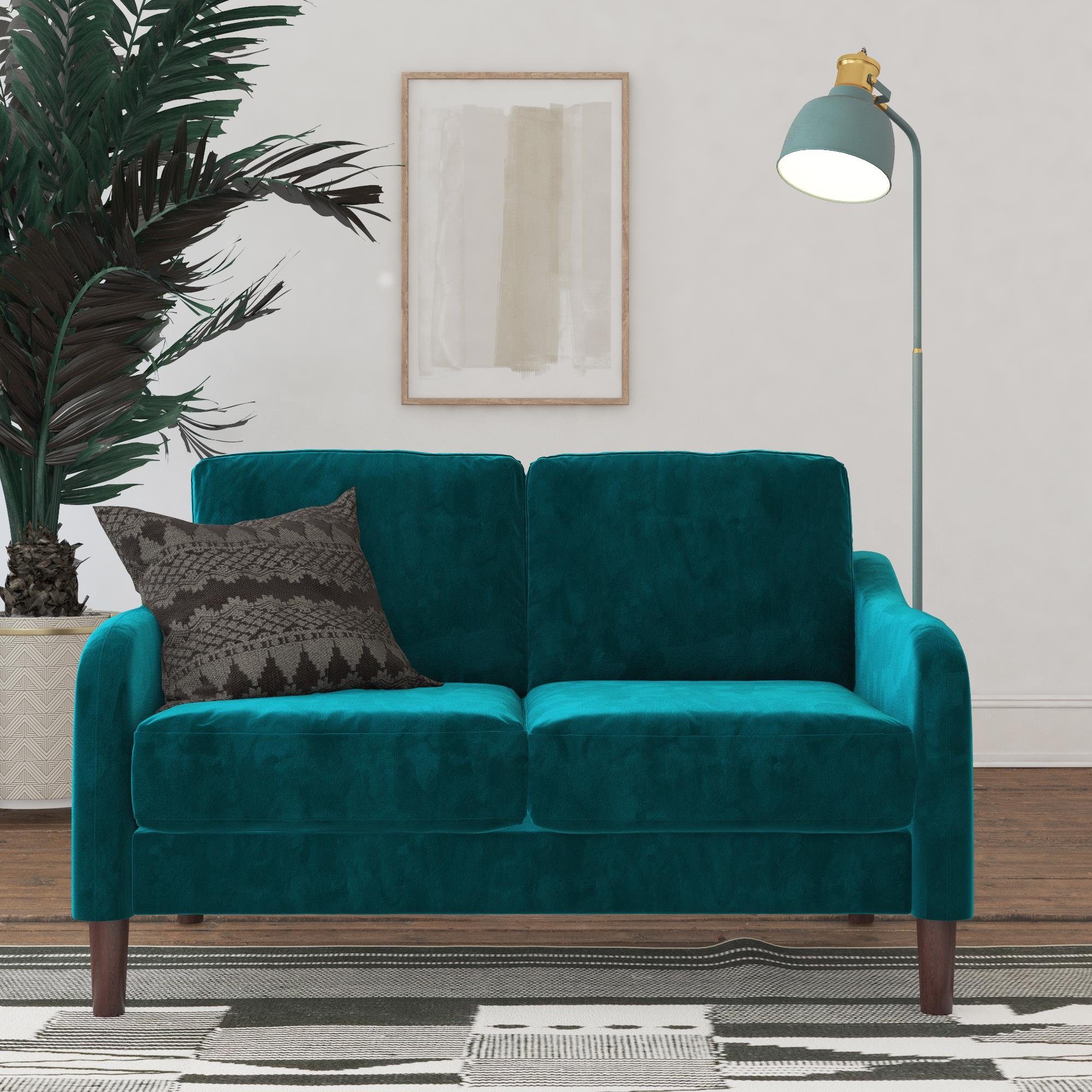 loft24 Sofa Marbella, Bezug 2-Sitzer, Couch, grün in Länge 129,5 Samtoptik, cm