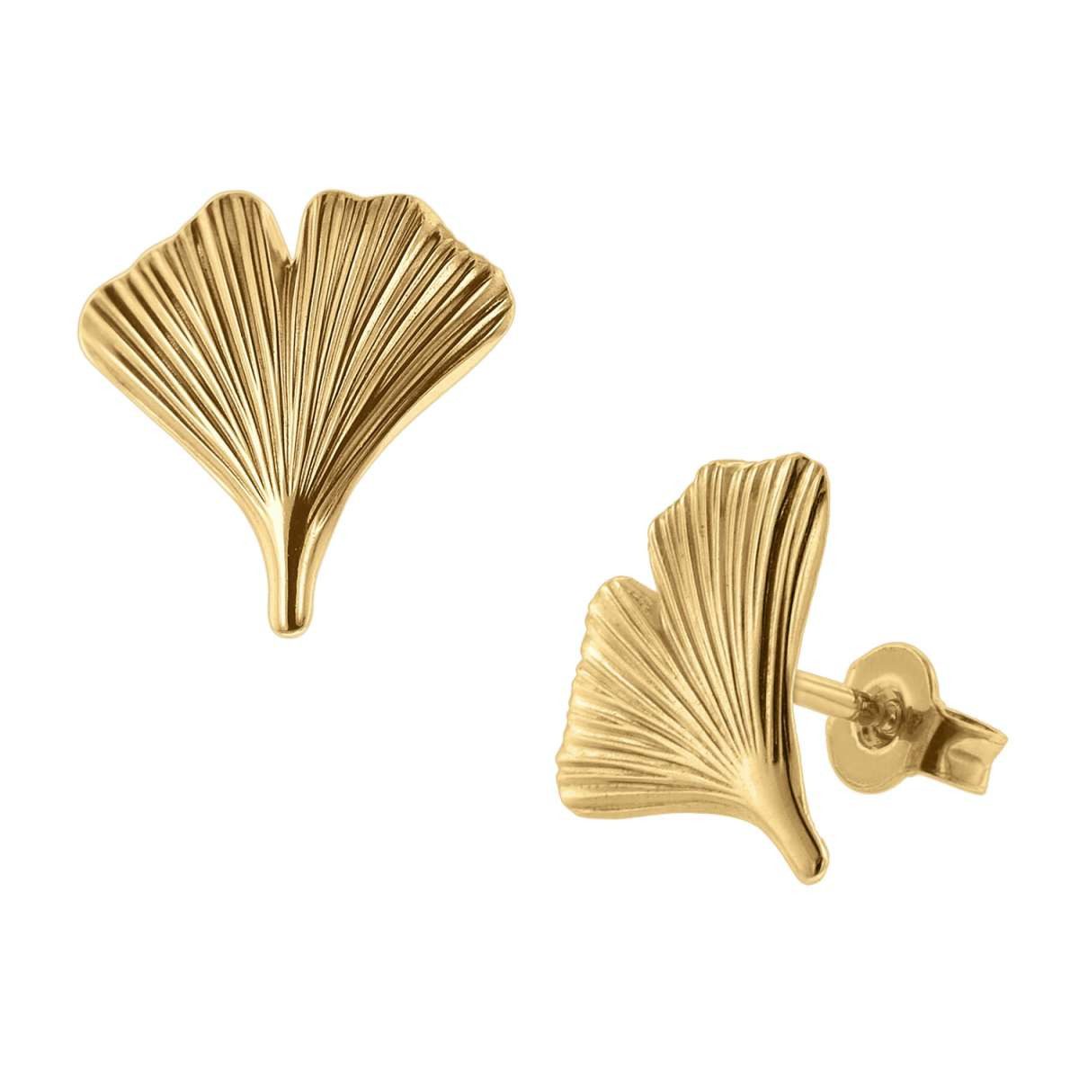 trendor Paar Ohrstecker 75079, für Damen 333 Gold Ginkgo-Blatt
