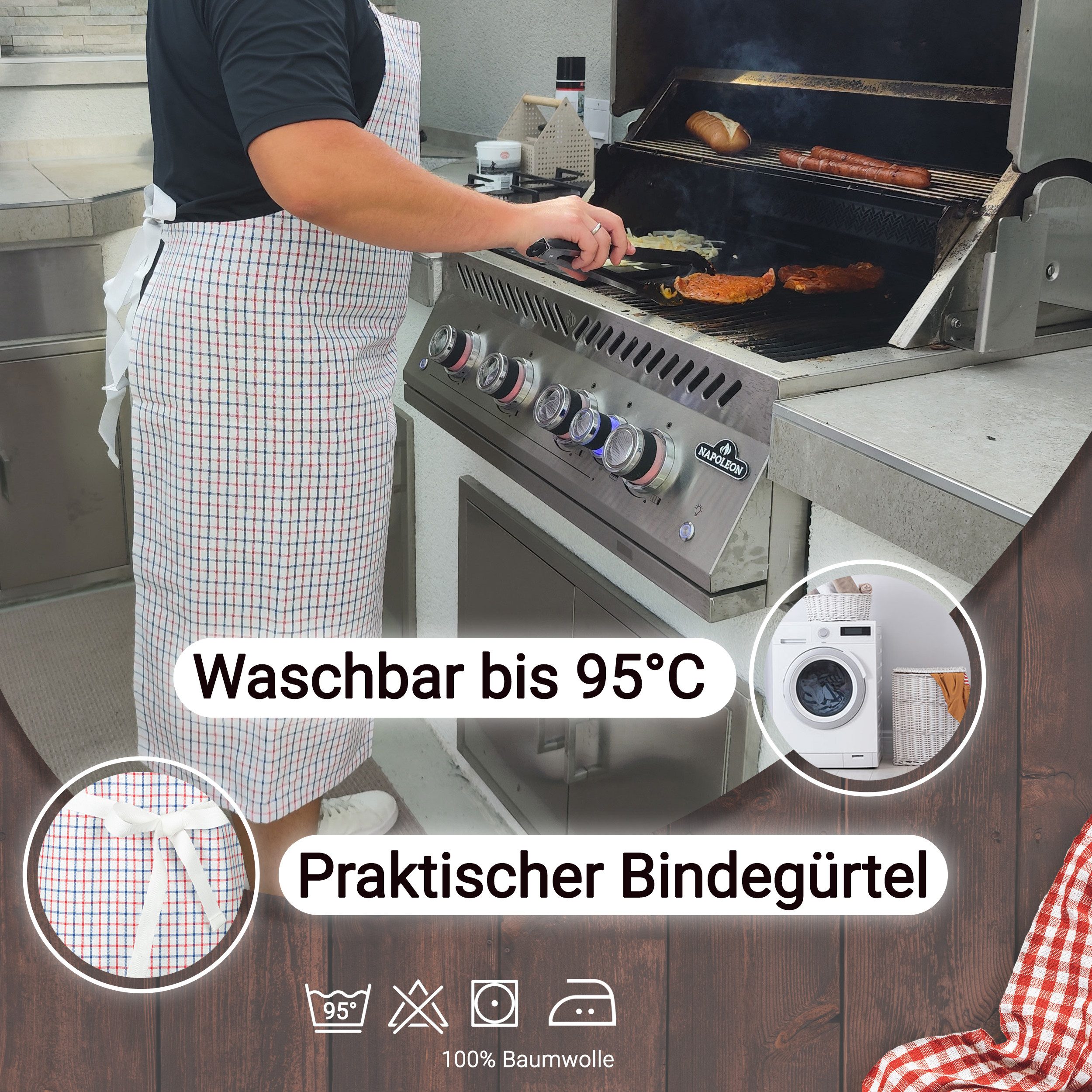 ZOLLNER Kochschürze, 84 x 100 cm, 100% Baumwolle, vom Hotelwäschespezialisten