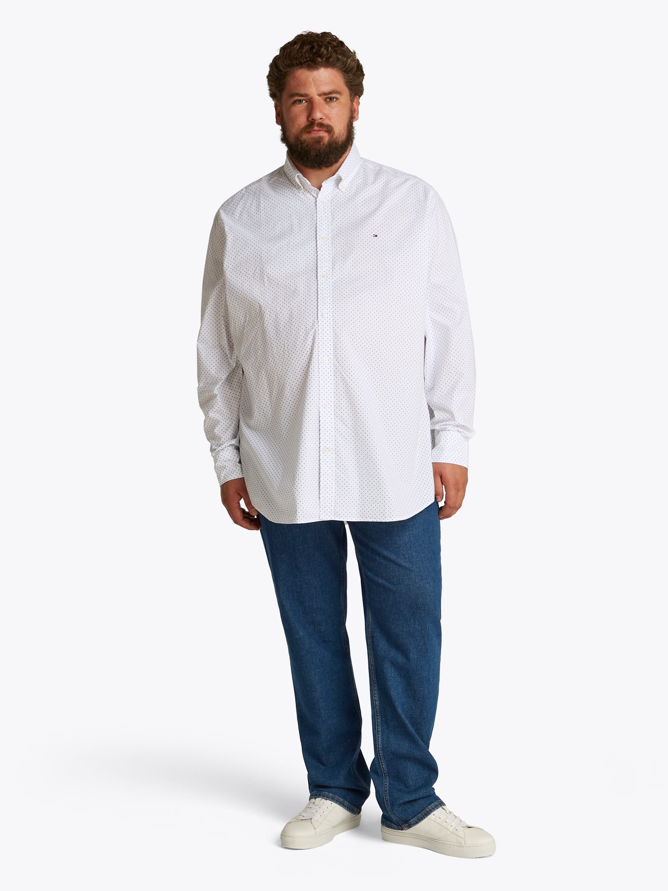 Tommy Hilfiger Big & Tall Langarmhemd BT-FLEX POPLIN POLKA DOT S-B in Großen Größen, Logostickerei