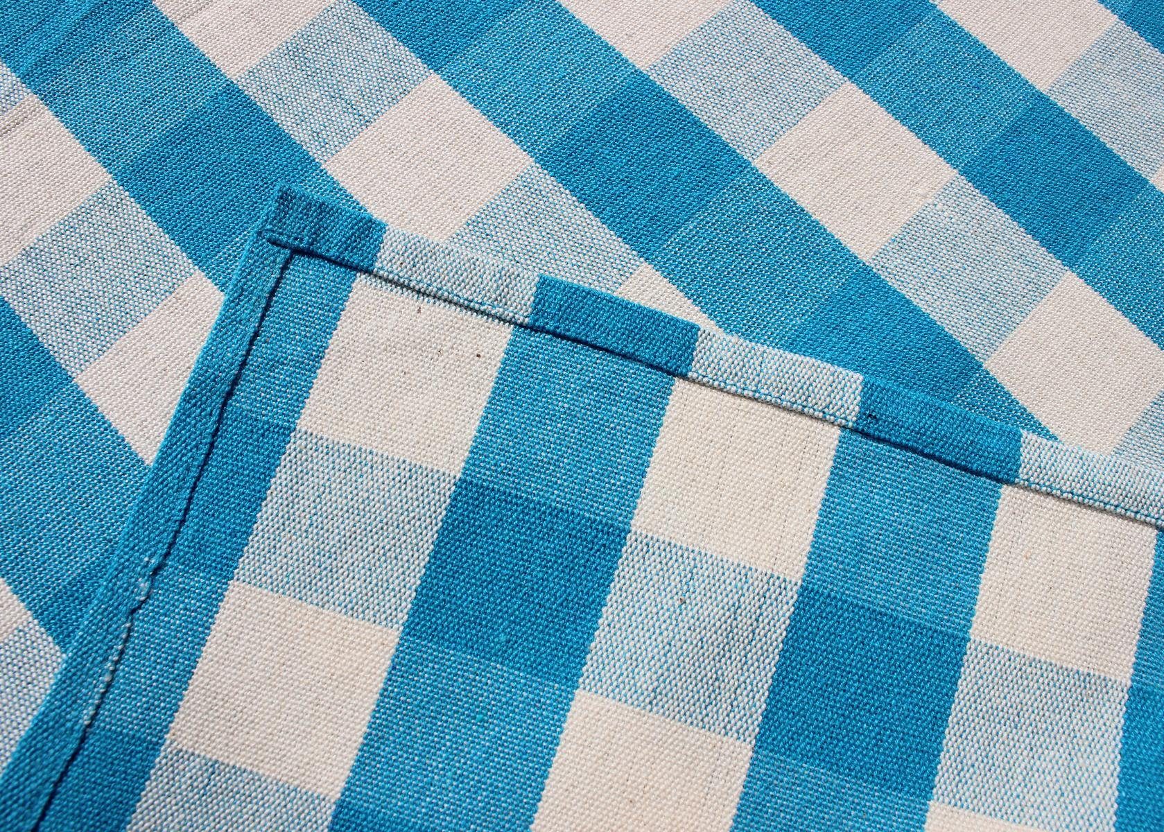Indradanush Tischdecke Tischdecke von Hand gewebt Karo weiß türkis Baumwolle quadratisch (Stück, 1x Tischdecke), großes Karo, 100% Baumwolle, handgewebt