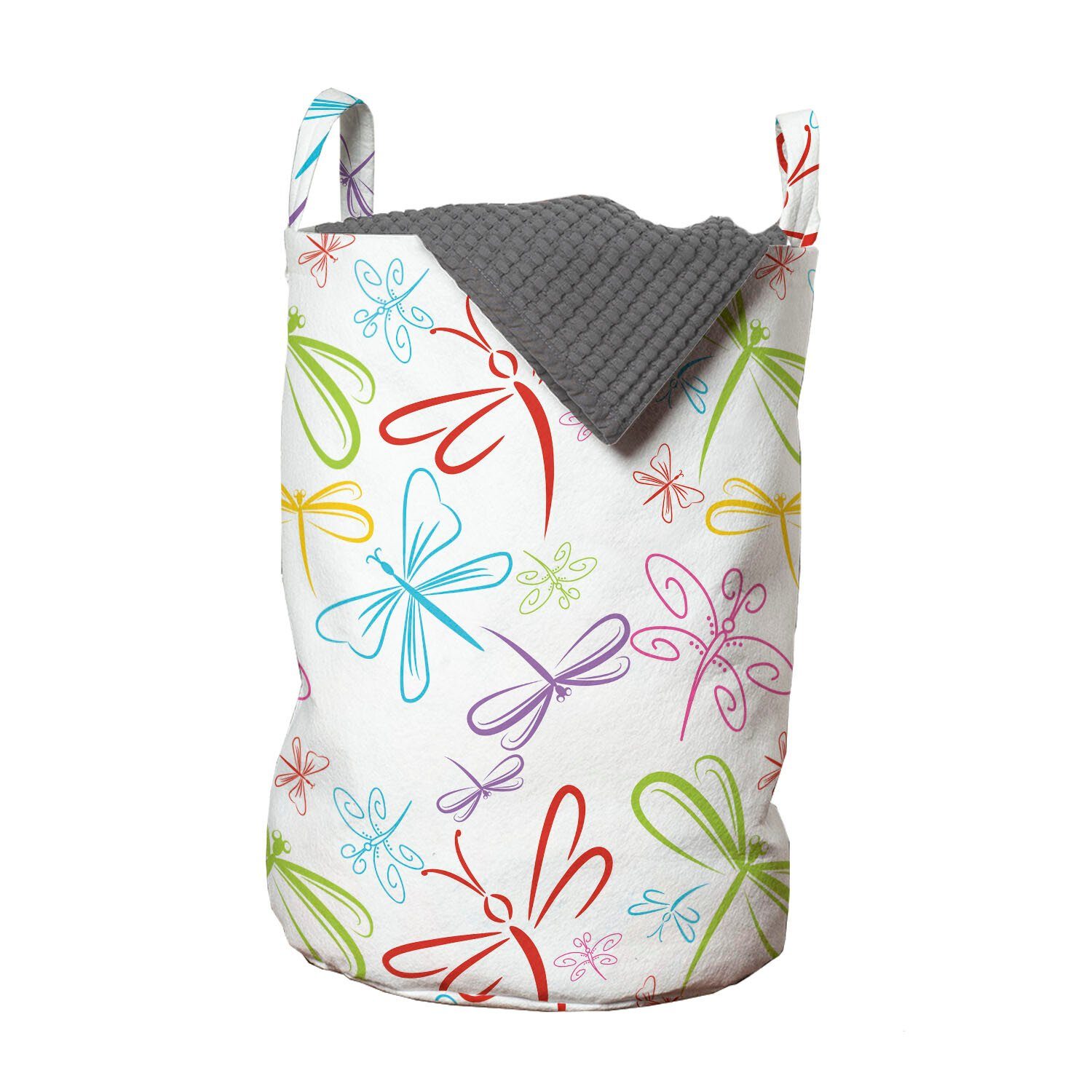 Abakuhaus Wäschesäckchen Wäschekorb mit Griffen Kordelzugverschluss für Waschsalons, Libelle Insekten-Flügel-