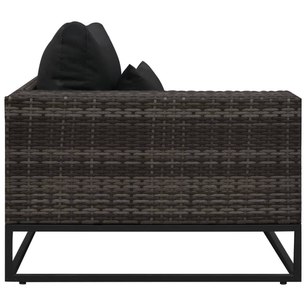 mit Grau, Garten-Sofagarnitur Rattan 1 5-tlg. Loungesofa Teile Auflagen vidaXL Poly