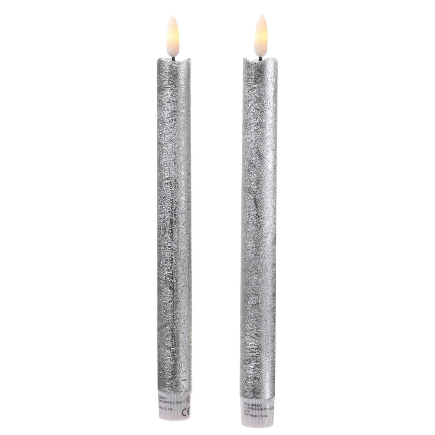 LED-Kerze LED Stabkerzen Tafelkerzen Dinner Spitzkerzen rustikal 25cm silber 2St