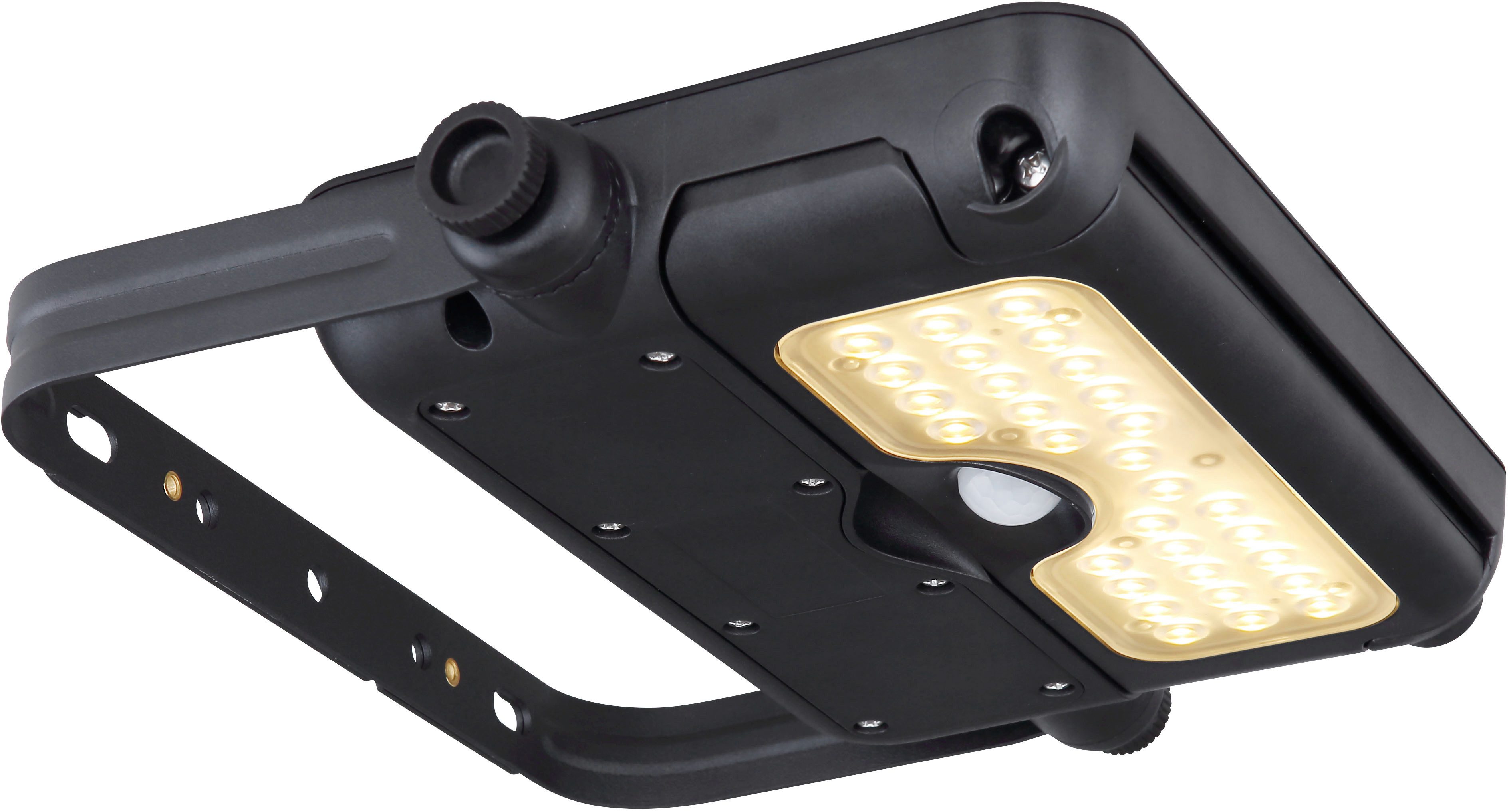 GLOBO LIGHTING LED Solarleuchte SOLARLEUCHTE KUNSTSTOFF SCHWARZ, 1XLED, LED fest integriert, Warmweiß, Solar/IP65/Baustrahler/schwenkbar/3000K