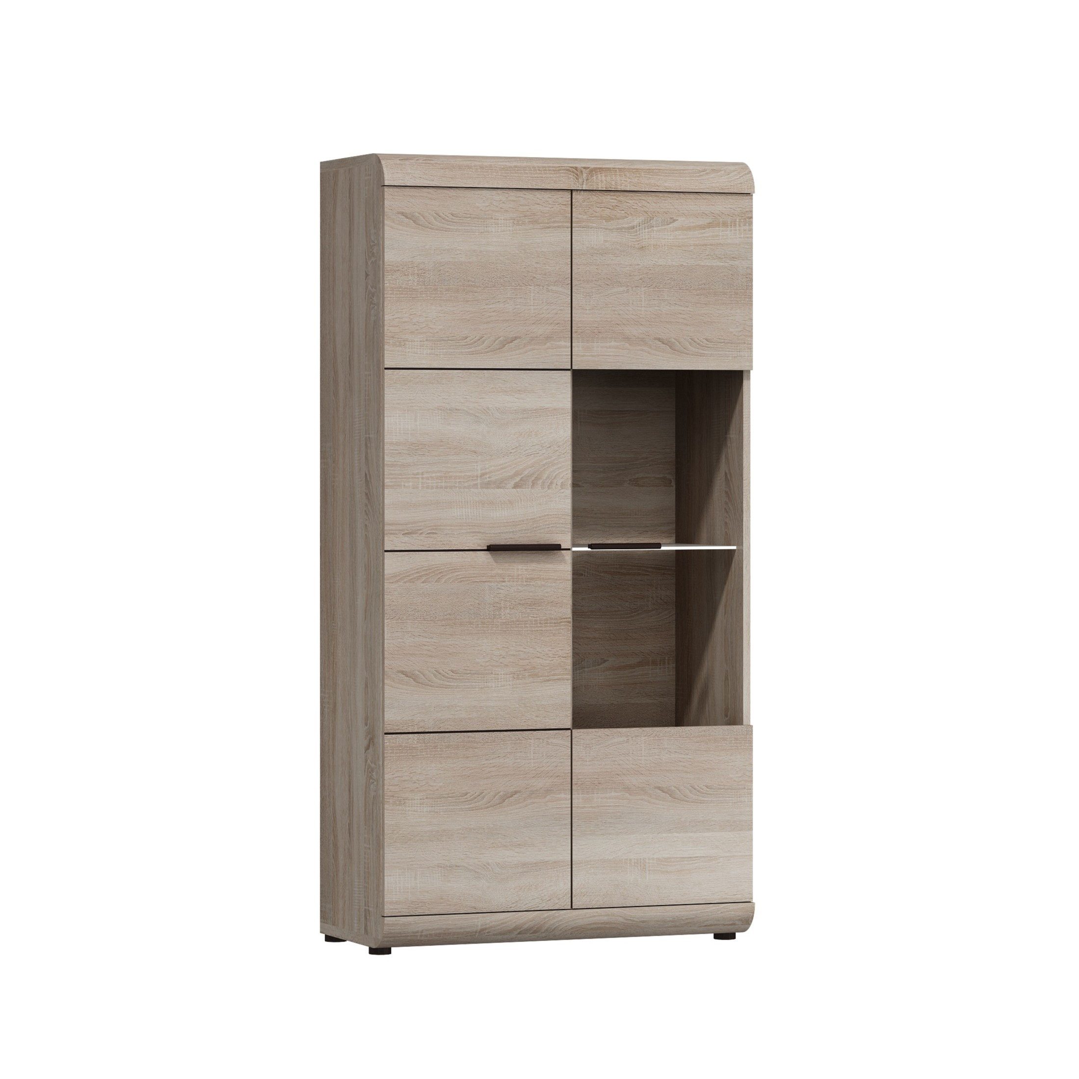 Masseno Glasvitrine LEGAME 158 x 80 cm Vitrine Vitrinenschrank mit 2 Türen Eiche Sonoma
