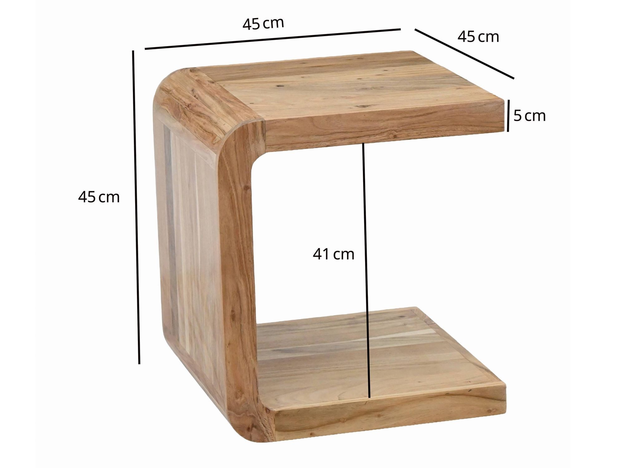 FINEBUY Beistelltisch FB117916 Anstelltisch Akazie Massivholz 45 cm Couchtisch C Form (Flexibles Beistellmöbel für deine Couchecke), Quadratischer Sofatisch vielseitig nutzbar