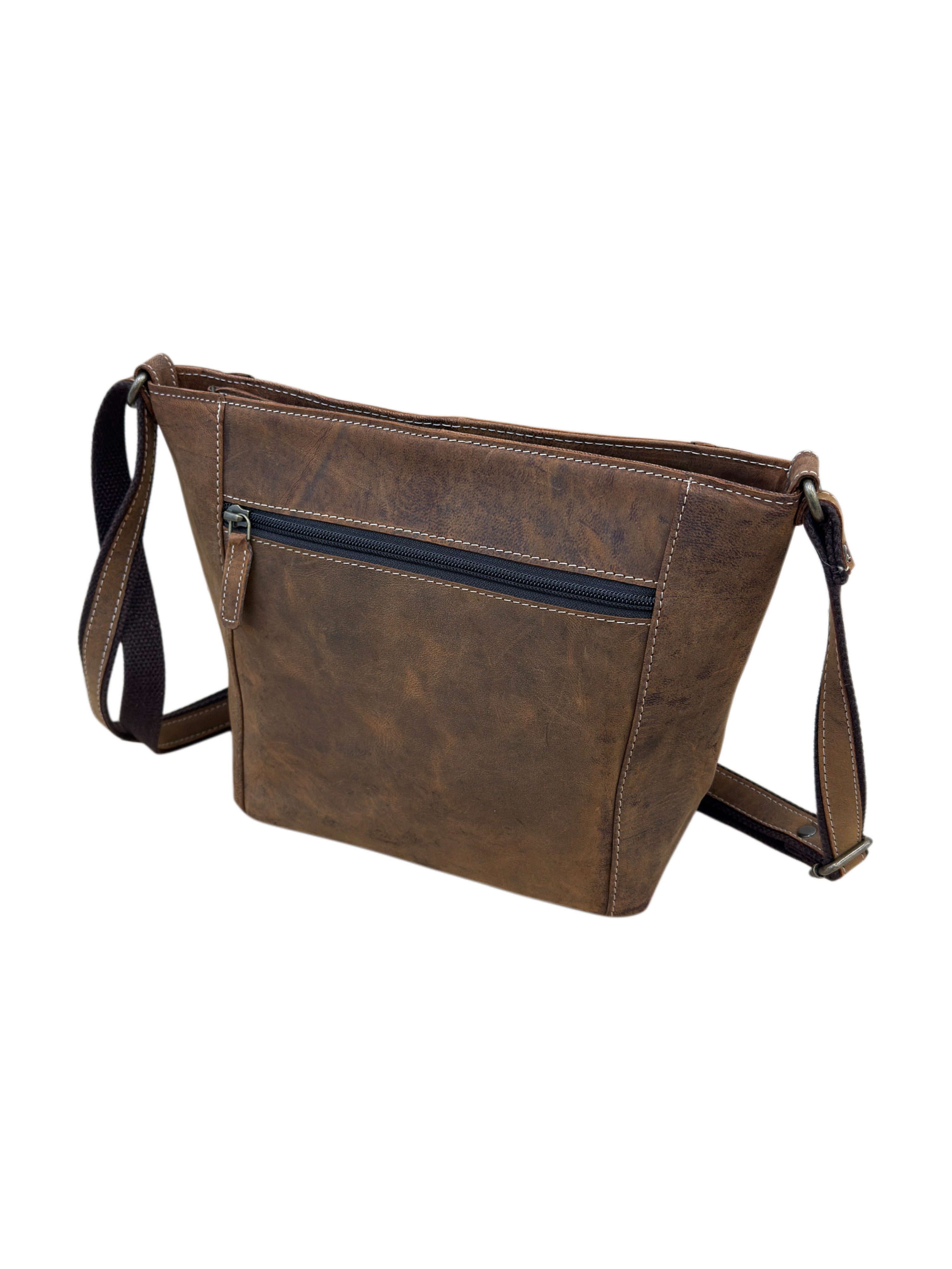 Bayern Bag Handtasche B5011, Leder-Schultertasche–Crossbody Bag mit Reißverschluss & Mittelfach