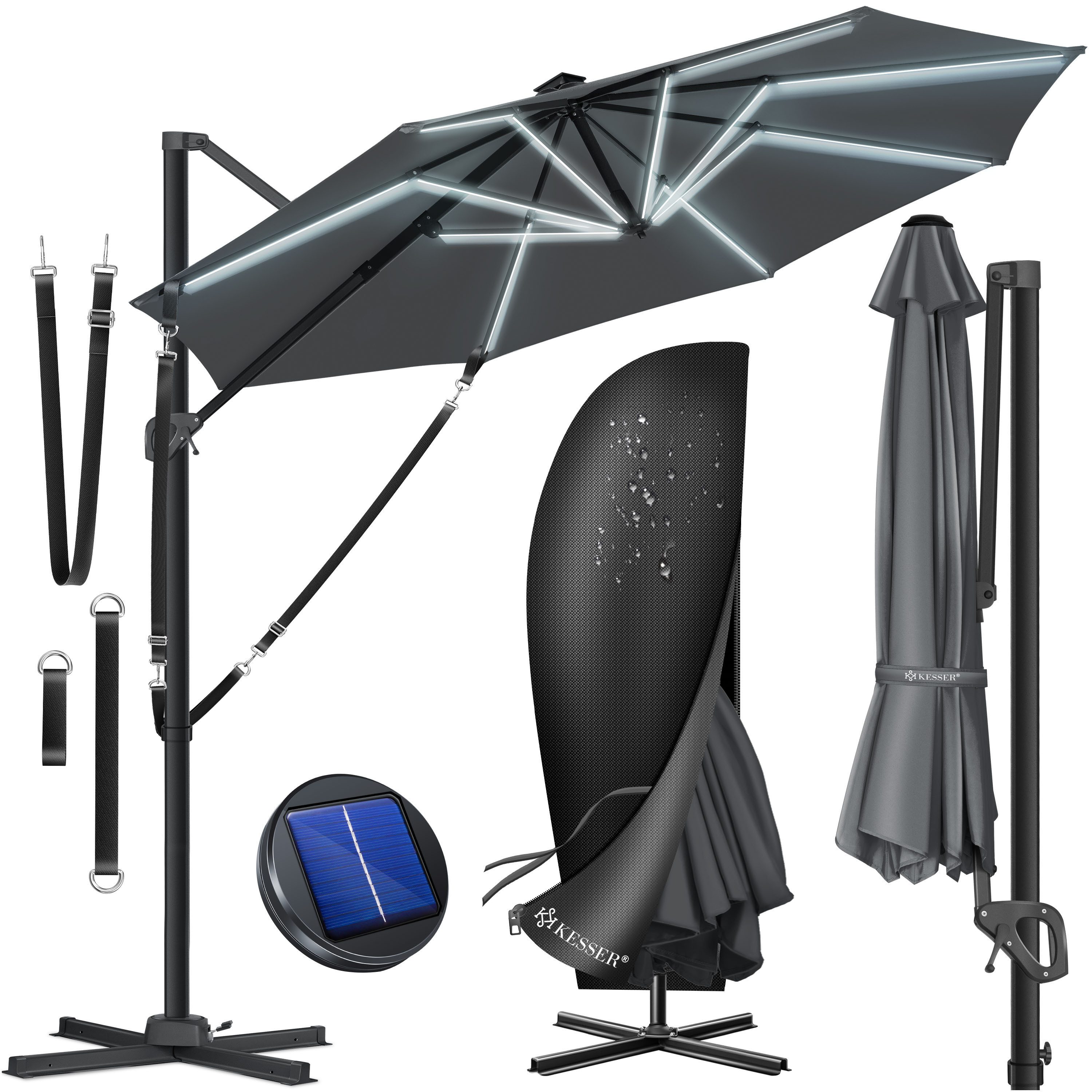 KESSER Ampelschirm, Sonnenschirm SUN Rund XL Ø330 cm 360° Drehbar inkl. Abdeckung