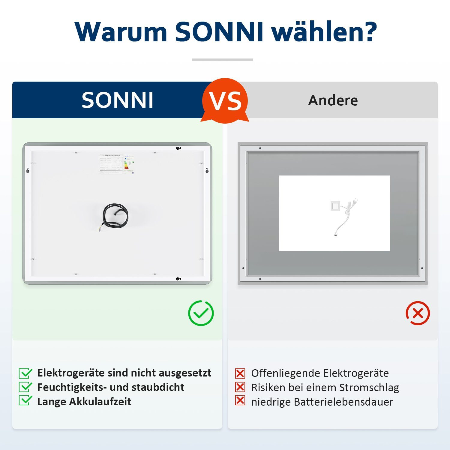 SONNI Badspiegel Badspiegel mit Beleuchtung Badezimmerspiegel LED Wandspiegel 120 x 60, Touch Lichtspiegel – Bild 5 von 5