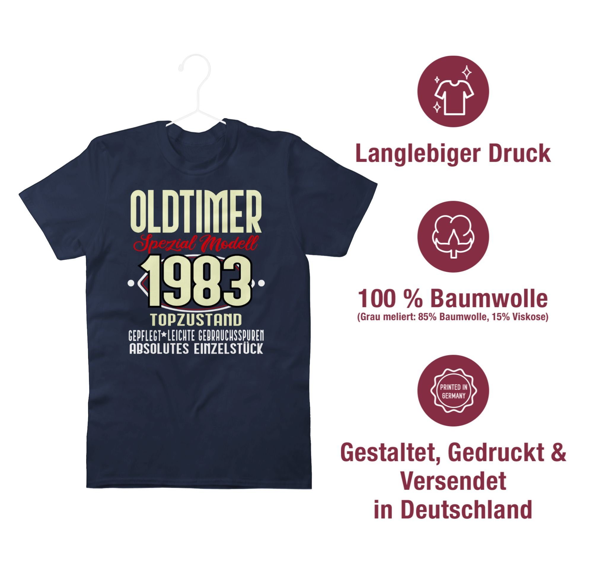 Shirtracer 2 Vierzigster 40. T-Shirt Oldtimer Spezial 1983 Geburtstag Navy Modell Blau