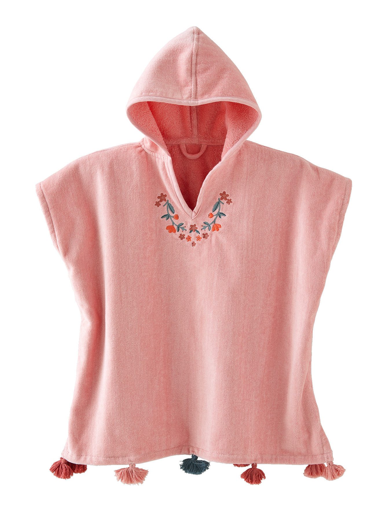 vertbaudet Badeponcho Mädchen Badeponcho HIPPIE BLUMENMÄDCHEN, Frottee, Blumenstickerei, V-Ausschnitt, Kapuze