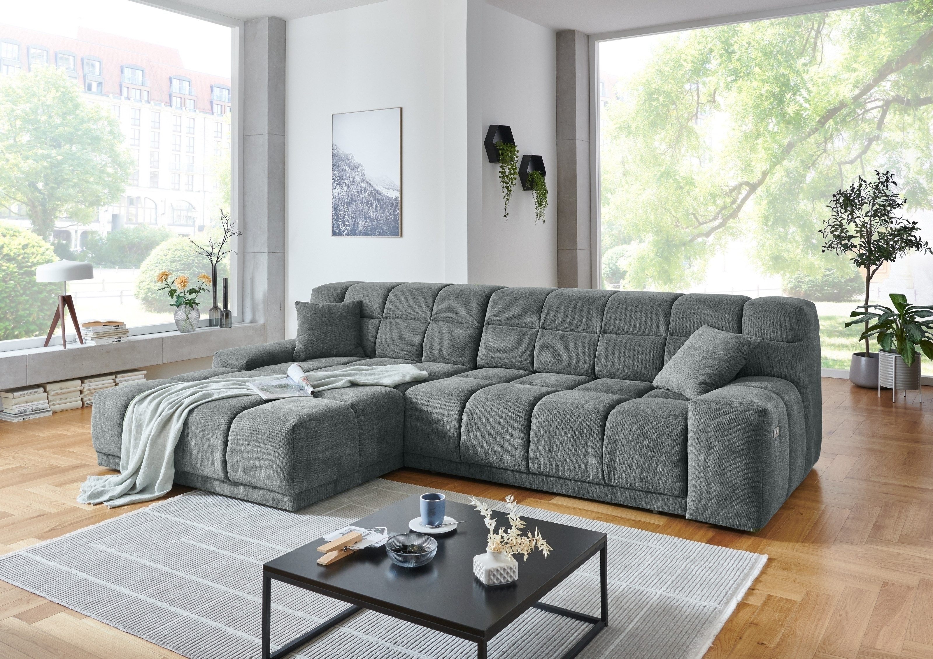 Iwaniccy Polstergarnitur Motor-Sitzverstellung, Aragon 93 mittelgrau - 309x82x196 (BxHxT)