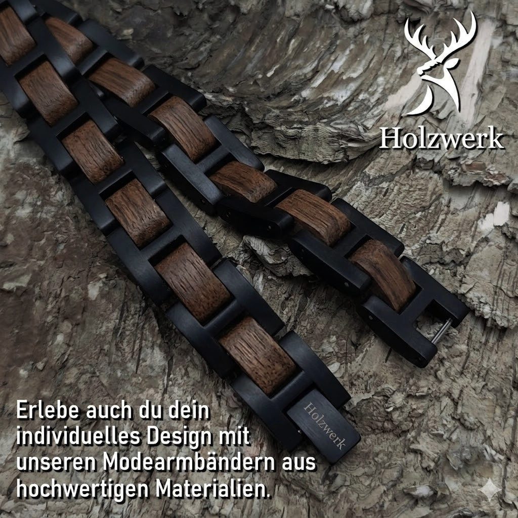 Holzwerk Edelstahlarmband Designer Holz Armband, Armkette Gliederarmband, Holz Unikate inkl. Armbandkürzer, ideal als Geschenk – Bild 3 von 5