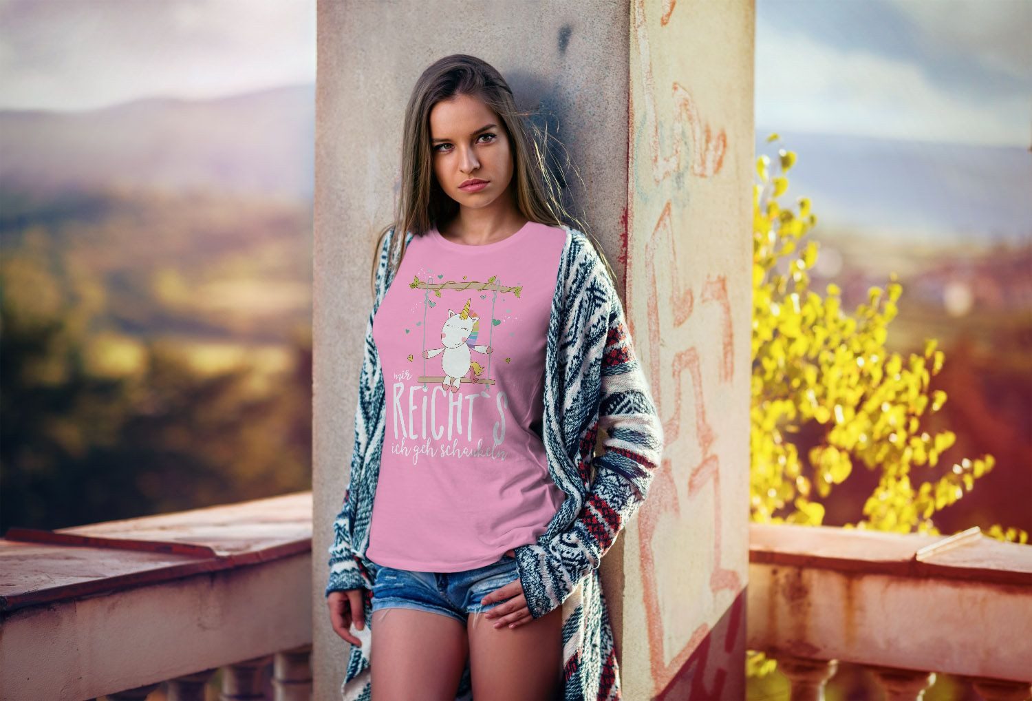 MoonWorks Print-Shirt Damen T-Shirt Einhorn auf Schaukel "Mir reicht`s ich günstig online kaufen