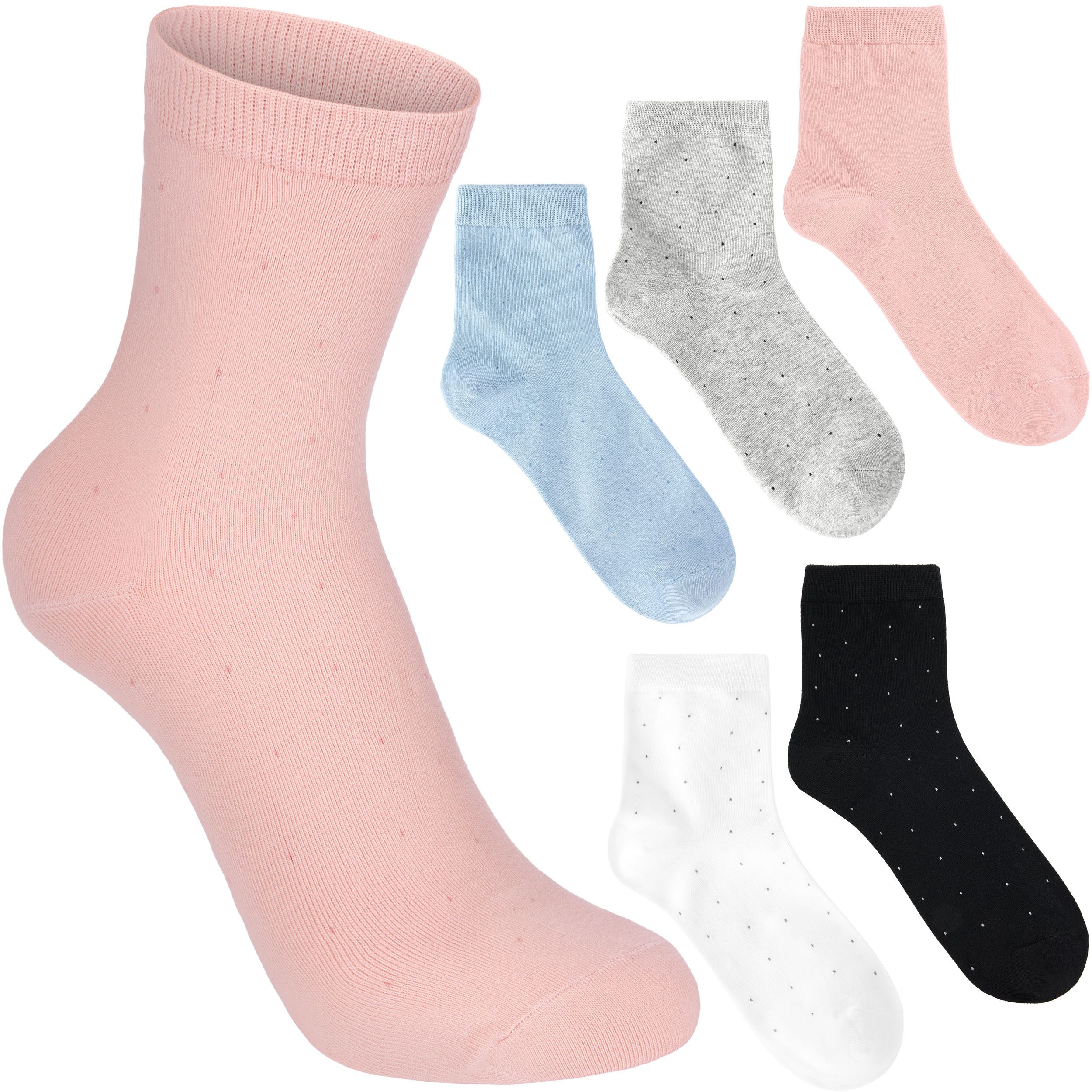 BRUBAKER Носки Damensocken mit Punkten (Rosa, Blau, Schwarz, Weiß & Pink, 5-Paar, Gepunktete Kuschelsocken mit Baumwolle) Damensocken Geschenk Set für Frauen