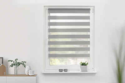 Fenster Duo Rollo Sicht und Sonnenschutz OUBO Doppelrollo Klemmfix ohne Bohren mit Klemmträgern Grün-grau-weiß, B75cm x H120cm Lichtdurchlässig und Verdunkelnd Rollos für Fenster & Türen.