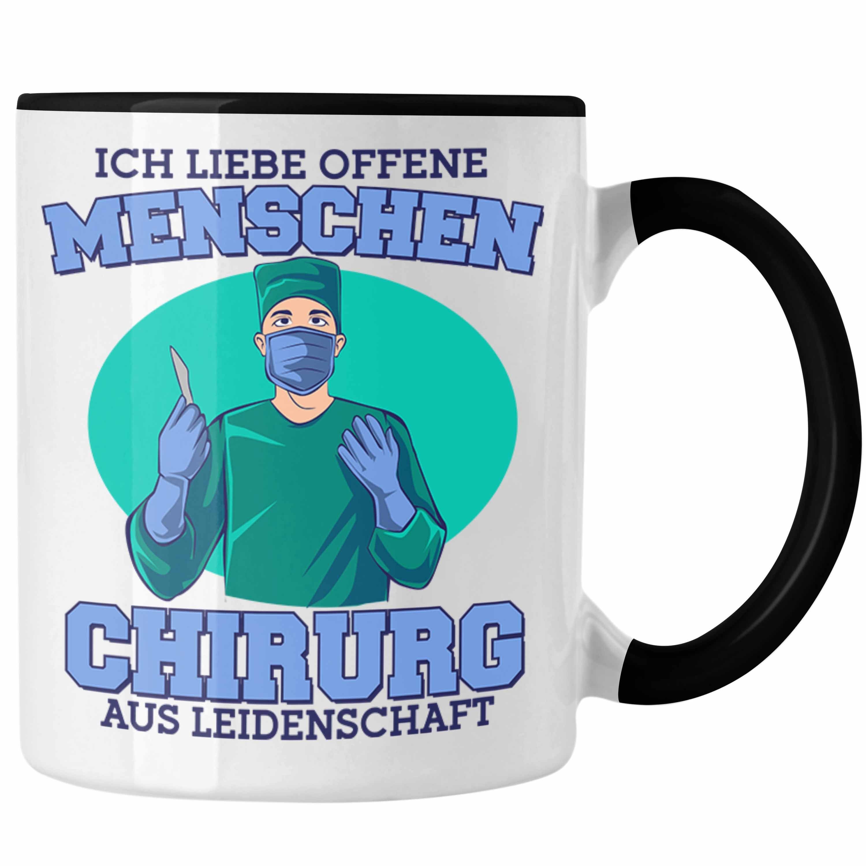 Trendation Tasse Lustige Chirurg-Tasse "Ich liebe offene Menschen" Geschenk für Chirurg Schwarz | Teetassen