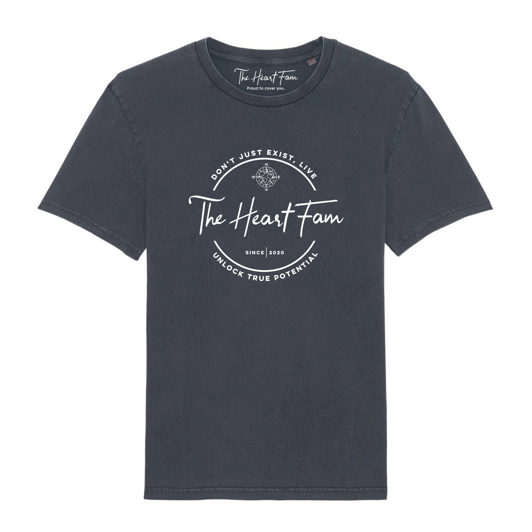 TheHeartFam T-Shirt Nachhaltiges Vintage Bio-Baumwolle Tshirt Kohle Schwarz Herren Frauen Hergestellt in Portugal / Familienunternehmen