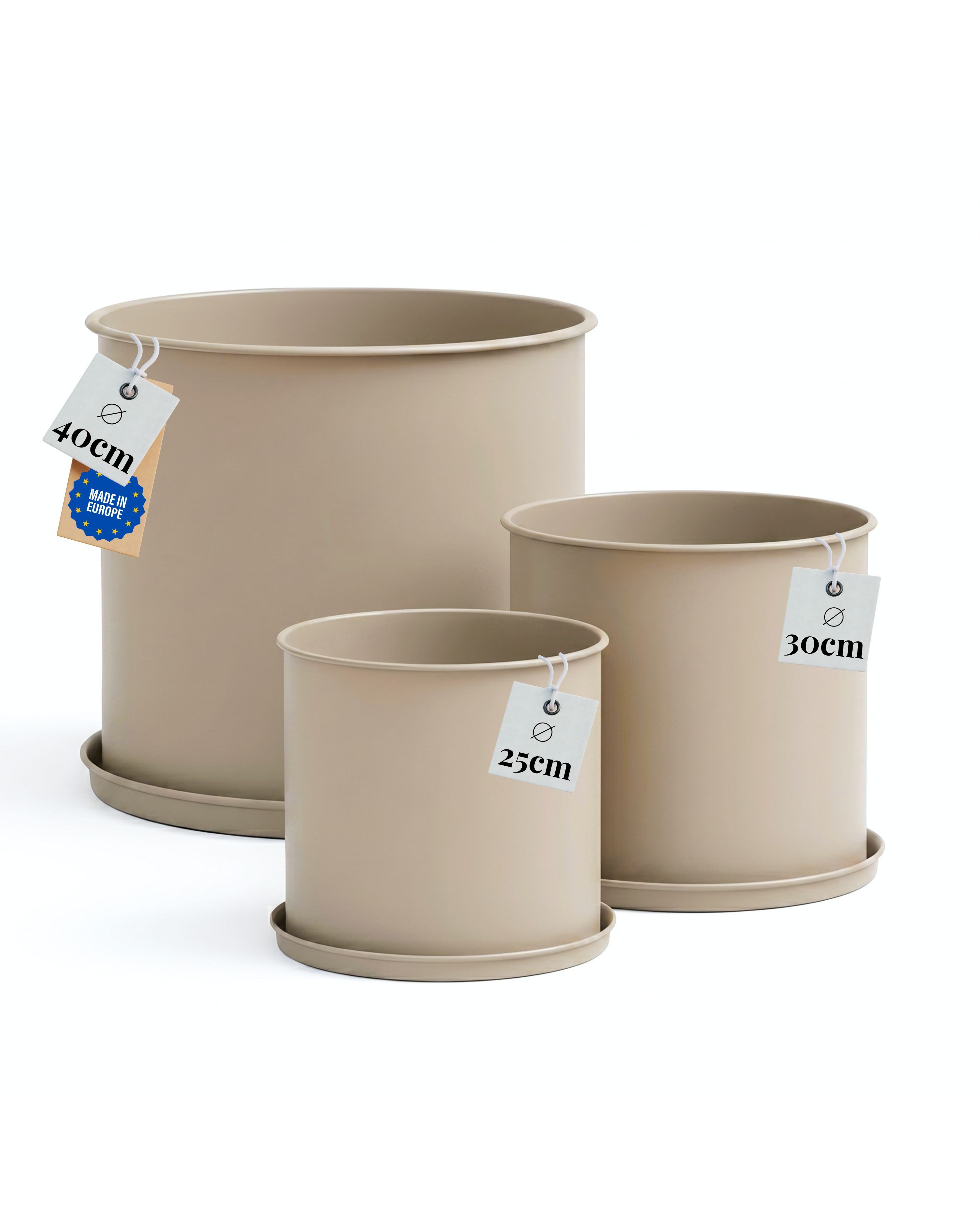 LIVLIG Pflanzkübel Blumentopf mit Untersetzer groß draußen, Übertopf für Pflanzen (3er-Set), Ø 25 cm, 30 cm & 40 cm