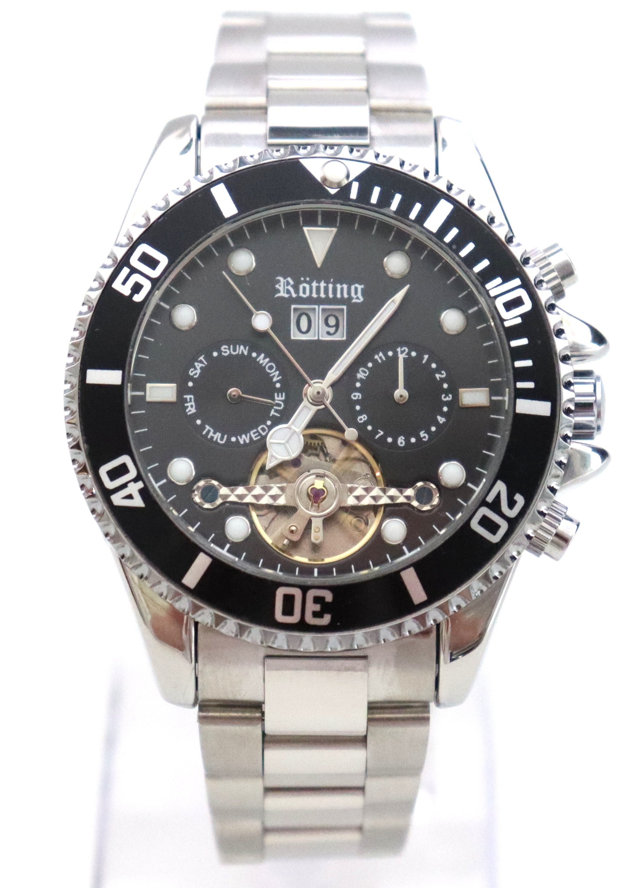 Automatikuhr Rötting Design Herrenuhr Automatikuhr schwarze Lünette zum Drehen