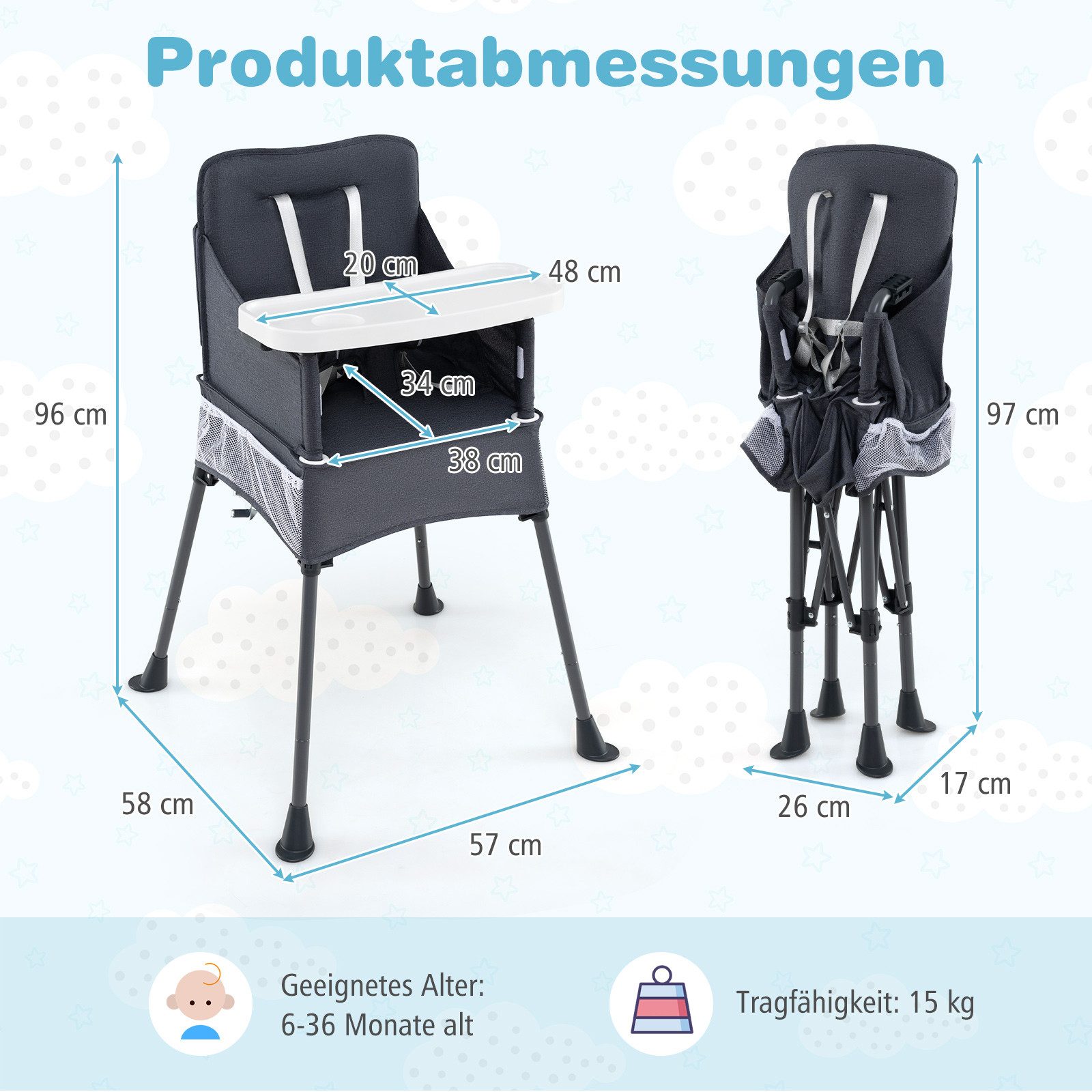 COSTWAY Hochstuhl, klappbarer Babyhochstuhl, mit verstellbarem Tablett günstig online kaufen