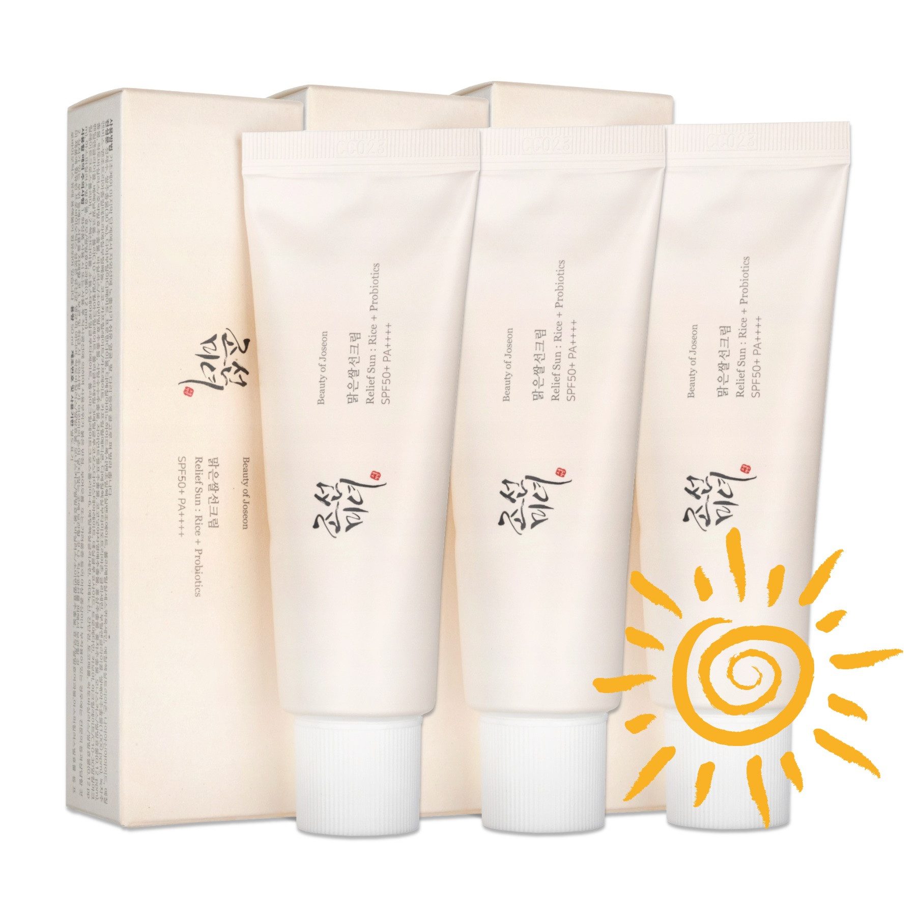 Beauty of Joseon Sonnenschutzcreme Sonnenpflege Beauty of Joseon Relief Sun SPF50+, 3-tlg., Hoher UV-Schutz, Feuchtigkeitsspendend