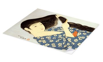 Posterlounge Wandfolie Goyo Hashiguchi, Junge Frau beim Kämmen ihrer Haare, Wohnzimmer Malerei