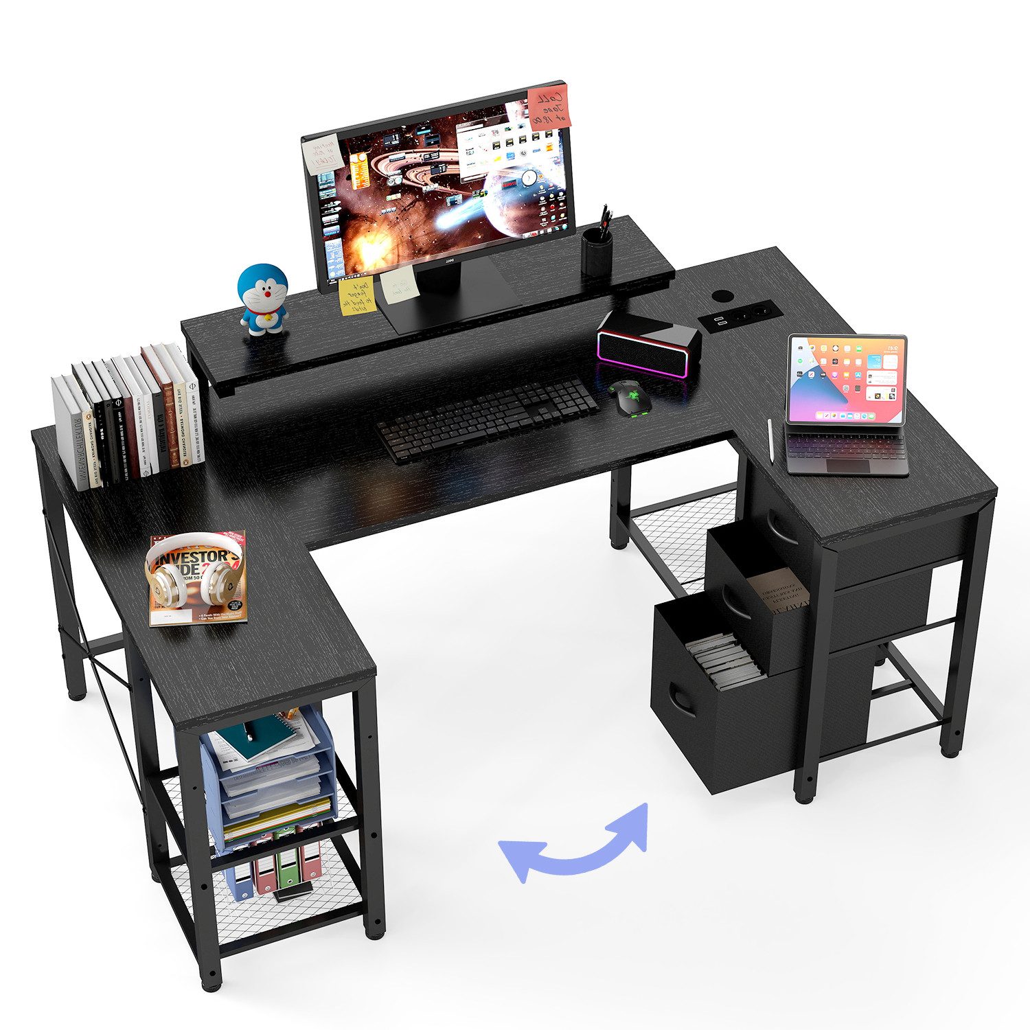 HOMALL Eckschreibtisch 100/120L Form mit Ablagefächern, 2 Tier DIY Lagerregalen Computertisch, Schreibtisch,PC Tisch,Heimbüro