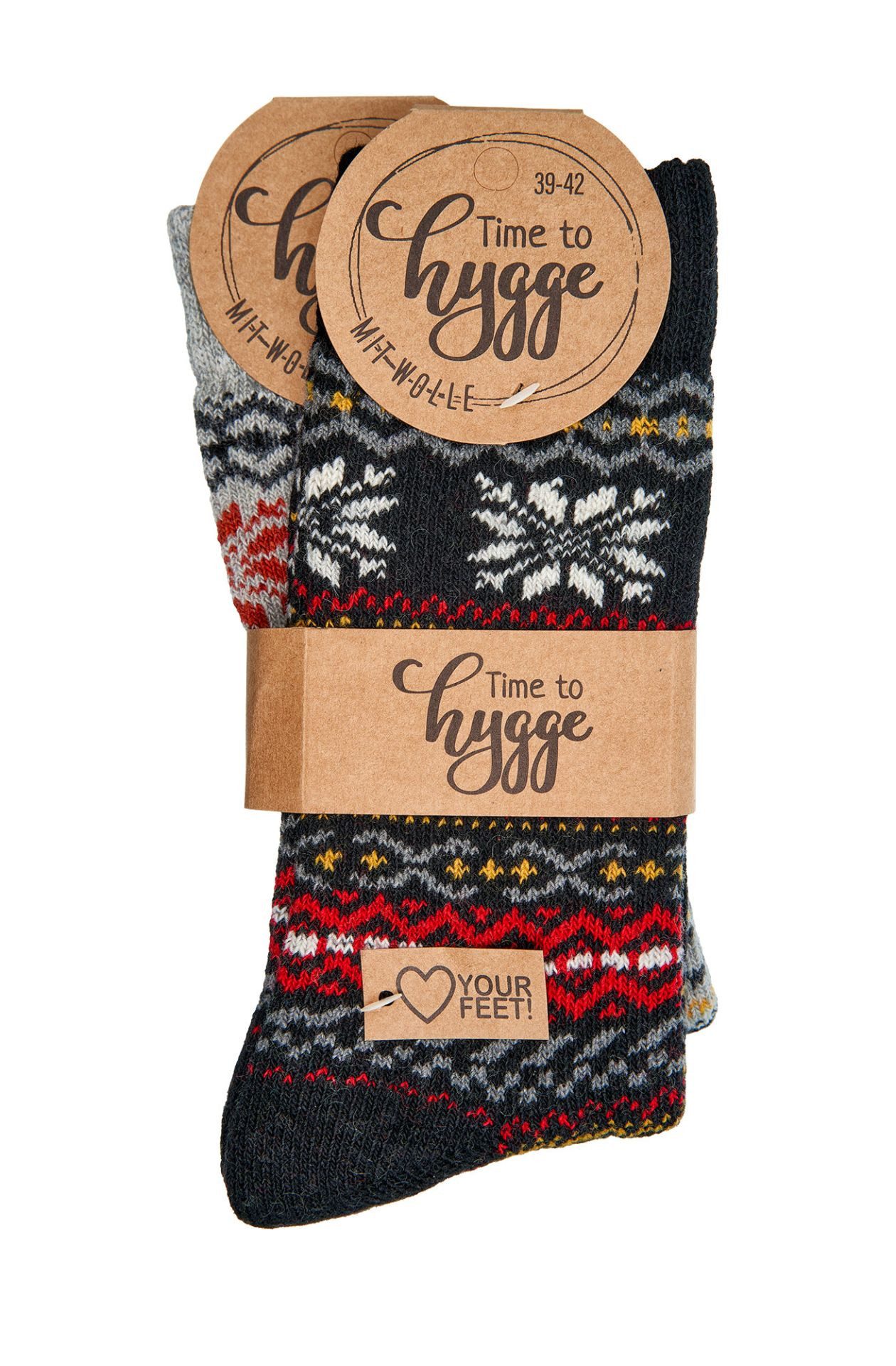 Wowerat Freizeitsocken 2 Paar Hygge-Socken mit Wolle, Damen & Herren, schöne Farben sortiert