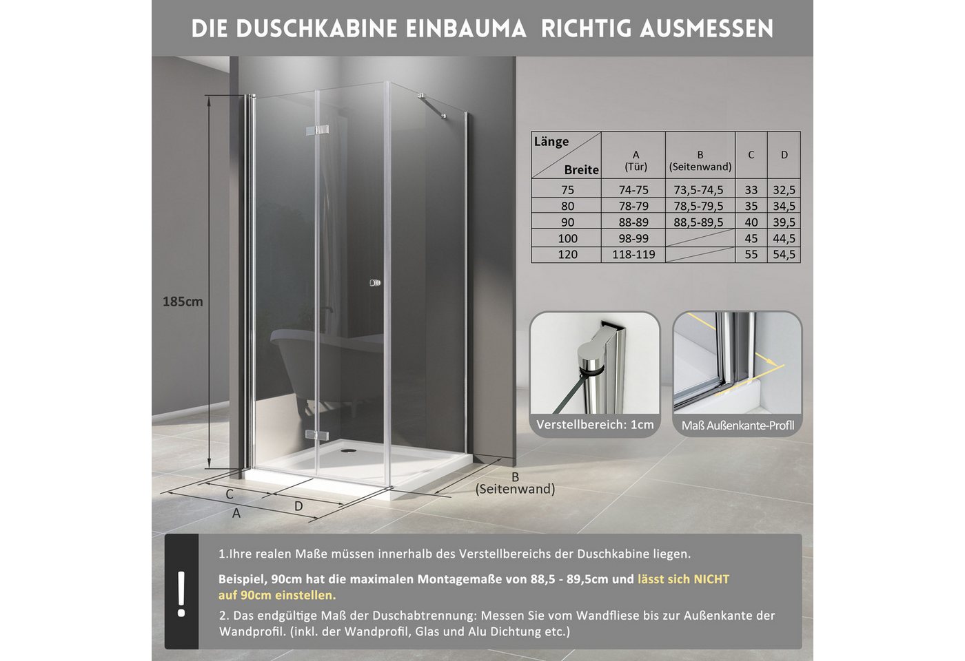 Thumbnail - Hopibath Eckdusche Duschkabine Falttür mit Seitenwand H:185cm, BxT: 90x90 cm, 5mm Sicherheitsglas, Duschtür, mit 90/80/7...
