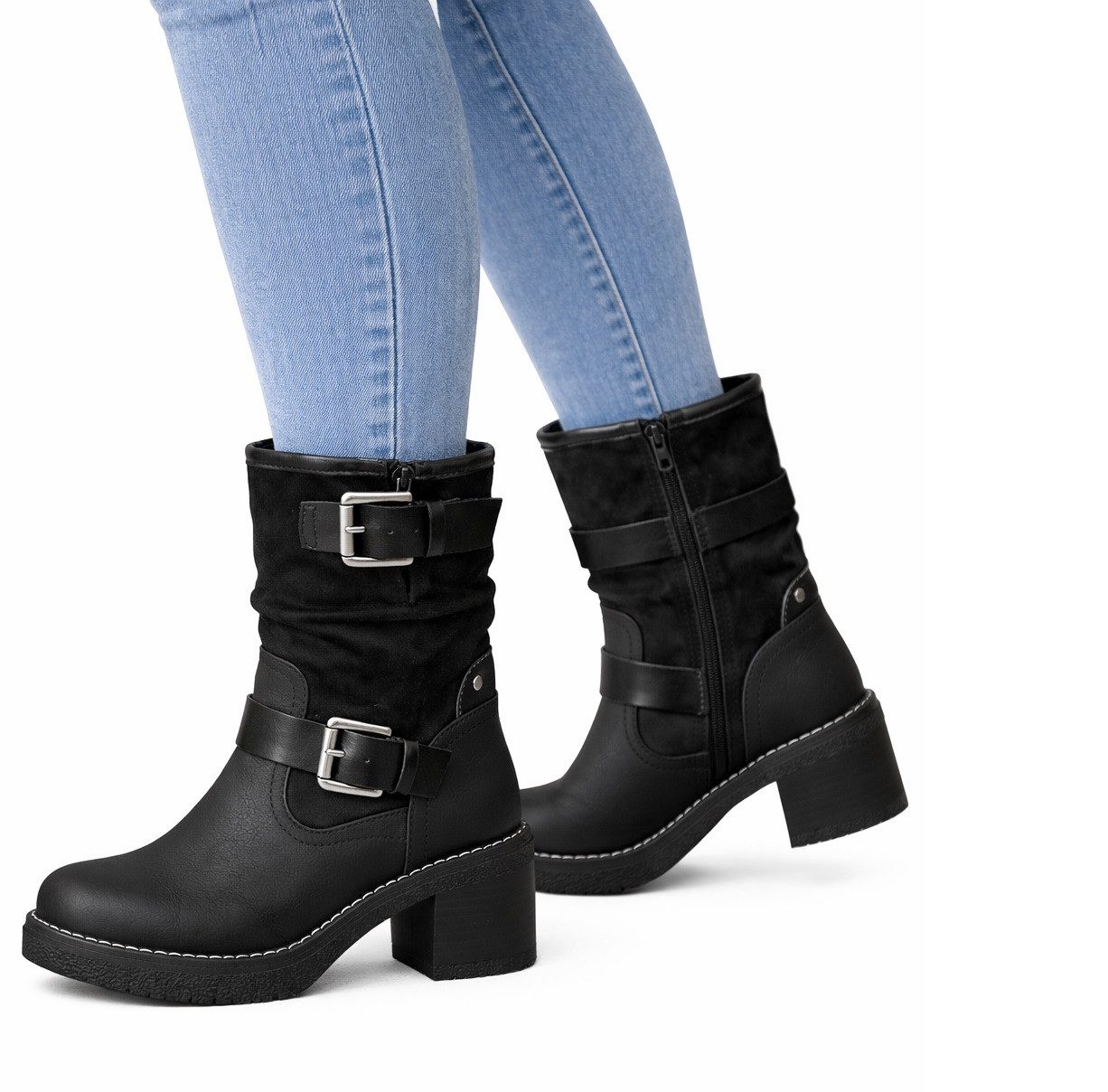 Pogolino 2530 Stiefelette Damen Stiefeletten Absatz ungefüttert mit Reißverschluss