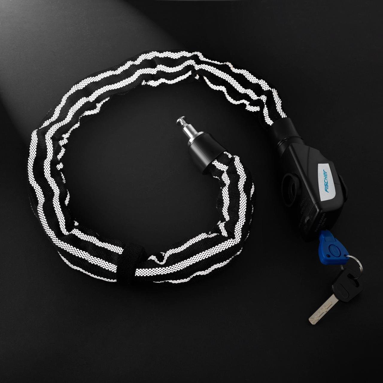 FISCHER Fahrrad Kettenschloss FISCHER Fahrradschloss mit Reflexstreifen (Packung, 3-tlg), Reflexstreifen