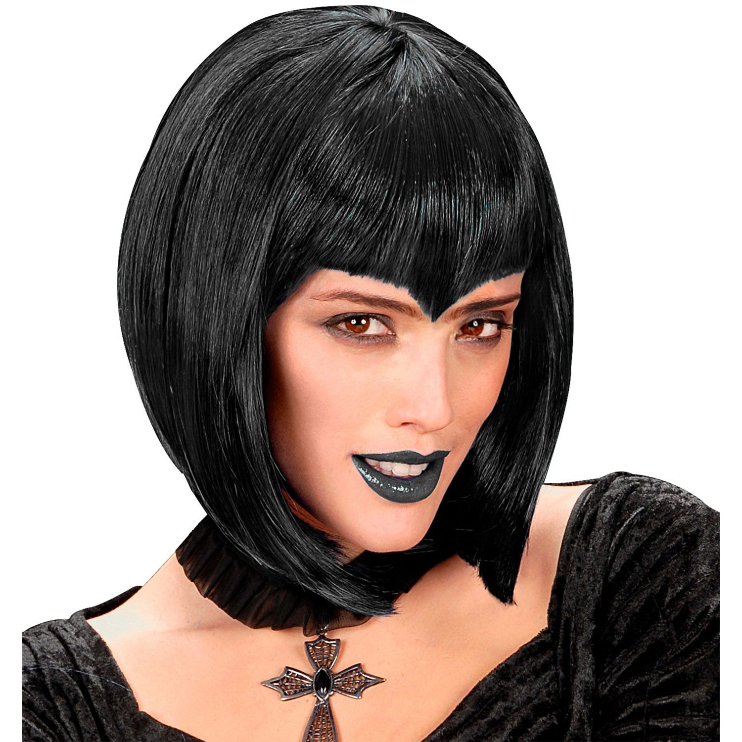 Kostüm-Perücke Damen Perücke 'Gothic Vamp' in Box, Schwarz