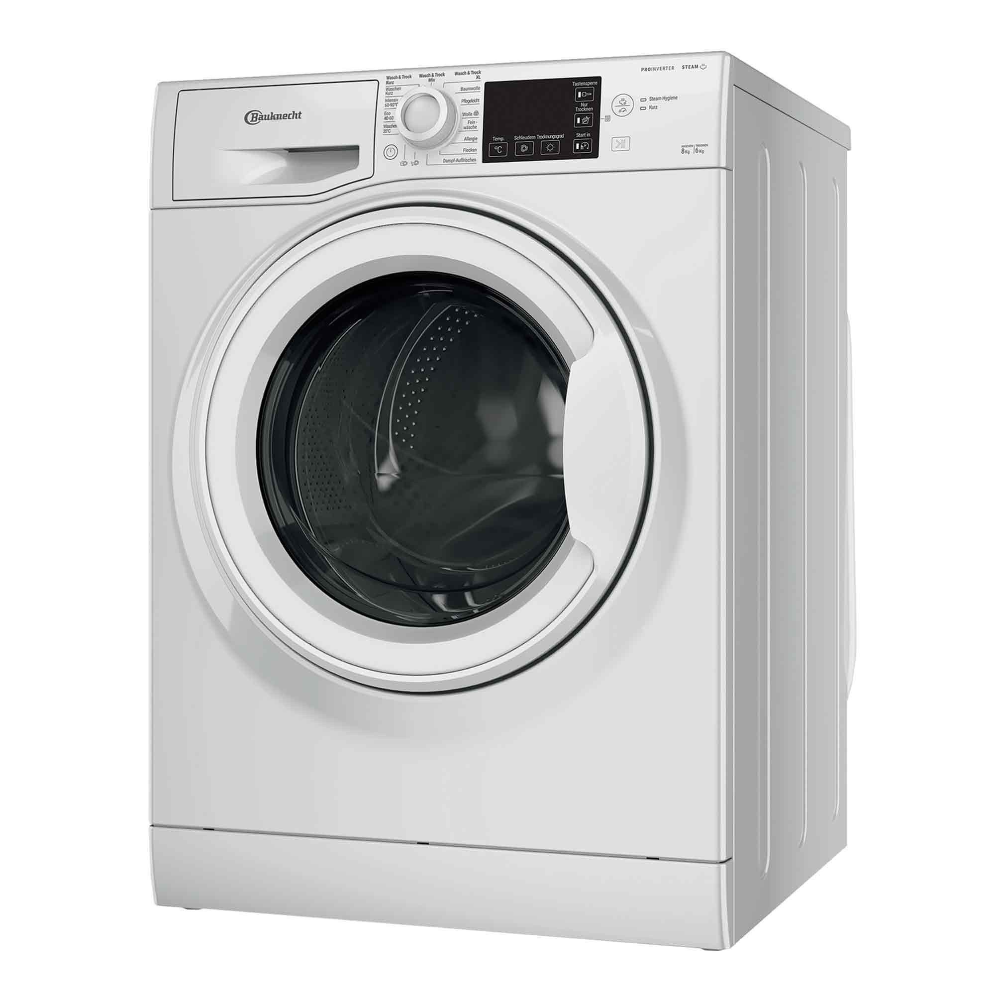 BAUKNECHT Waschtrockner WD ECO SHIELD 8614 D, 8 kg, 6 kg, 1400 U/min, Steam Hygiene mit Antivirus, Flecken 40°, Steam Refresh – Bild 4 von 5