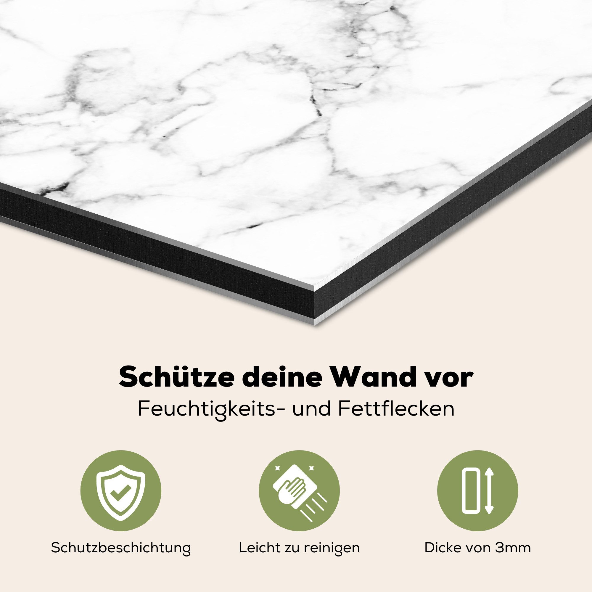 KitchenYeah Küchenrückwand Marmor - Weiß - Grau - Luxus - Marmoroptik/print - Druck, (1-tlg), Spritzschutz Küchenrückwand, Wandschutz, 60x30 cm