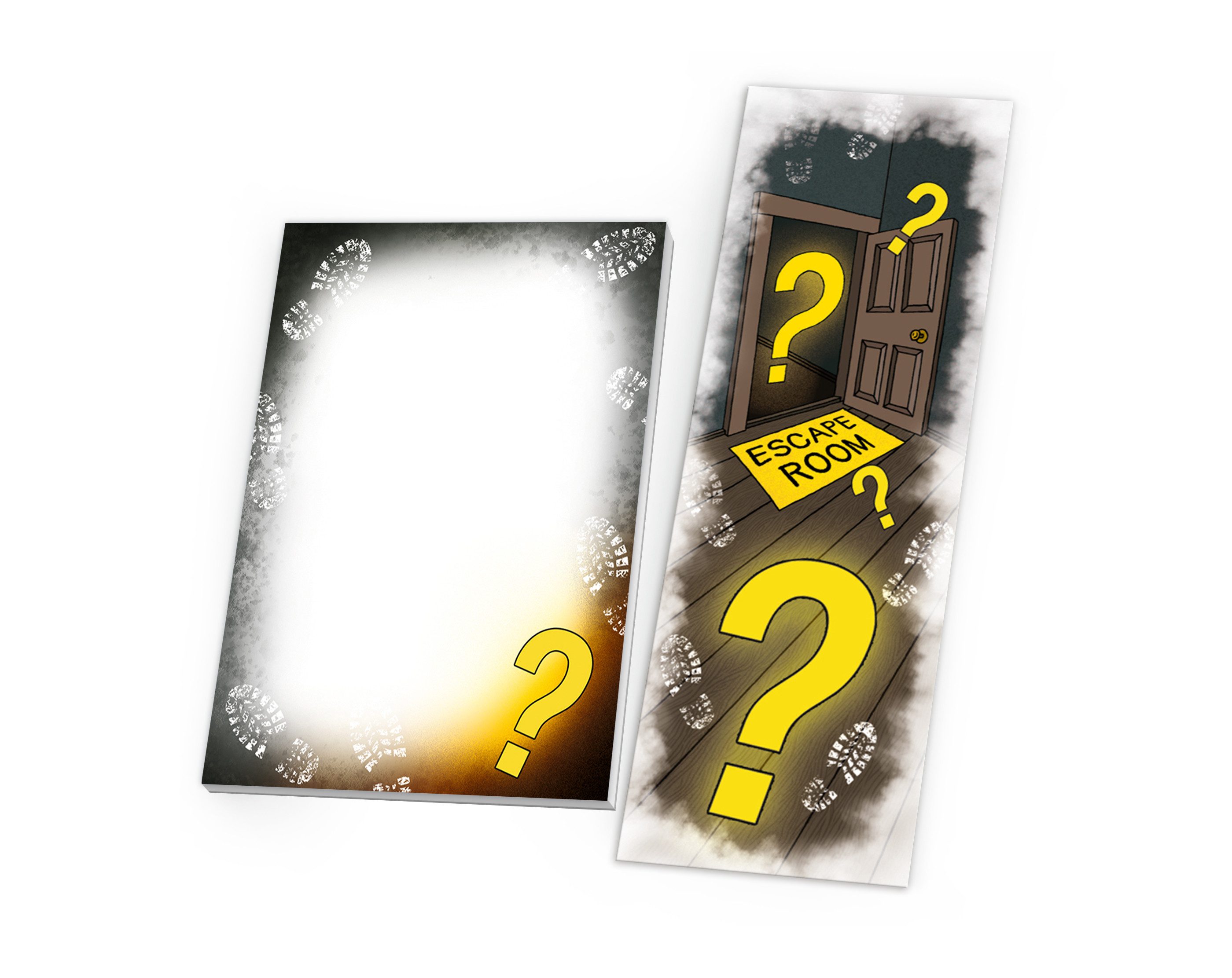 JUNAPACK Einladungskarten Escape Room Mitgebsel Mitbringsel Gastgeschenke Lesezeichen Blöcke A7, Escape Room Set für Kindergeburtstag – Lesezeichen & Mini-Notizblöcke