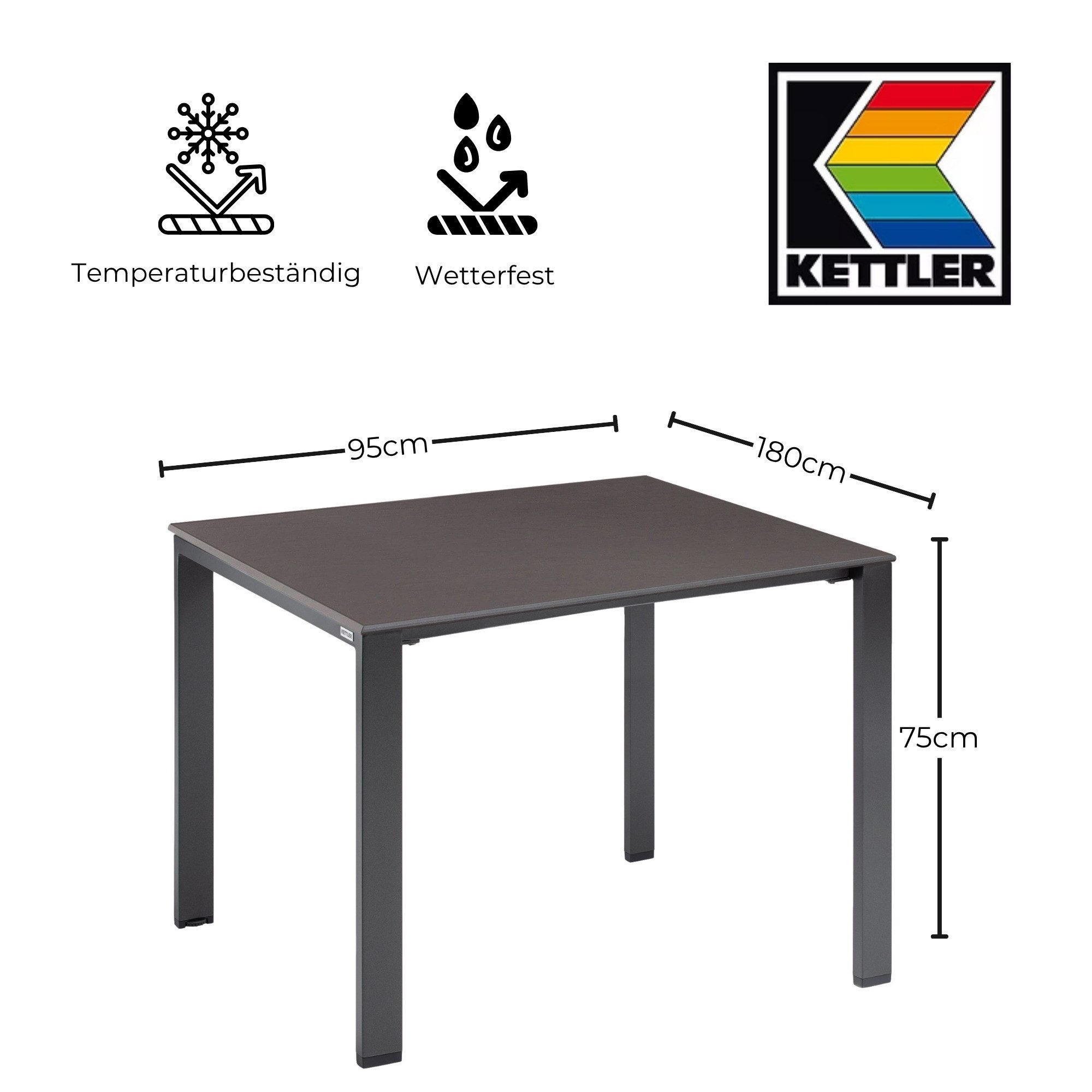 KETTLER Gartentisch Kettler Tisch Set Float Anthrazit Gestell 95 x 95 und Anthrazitplatte