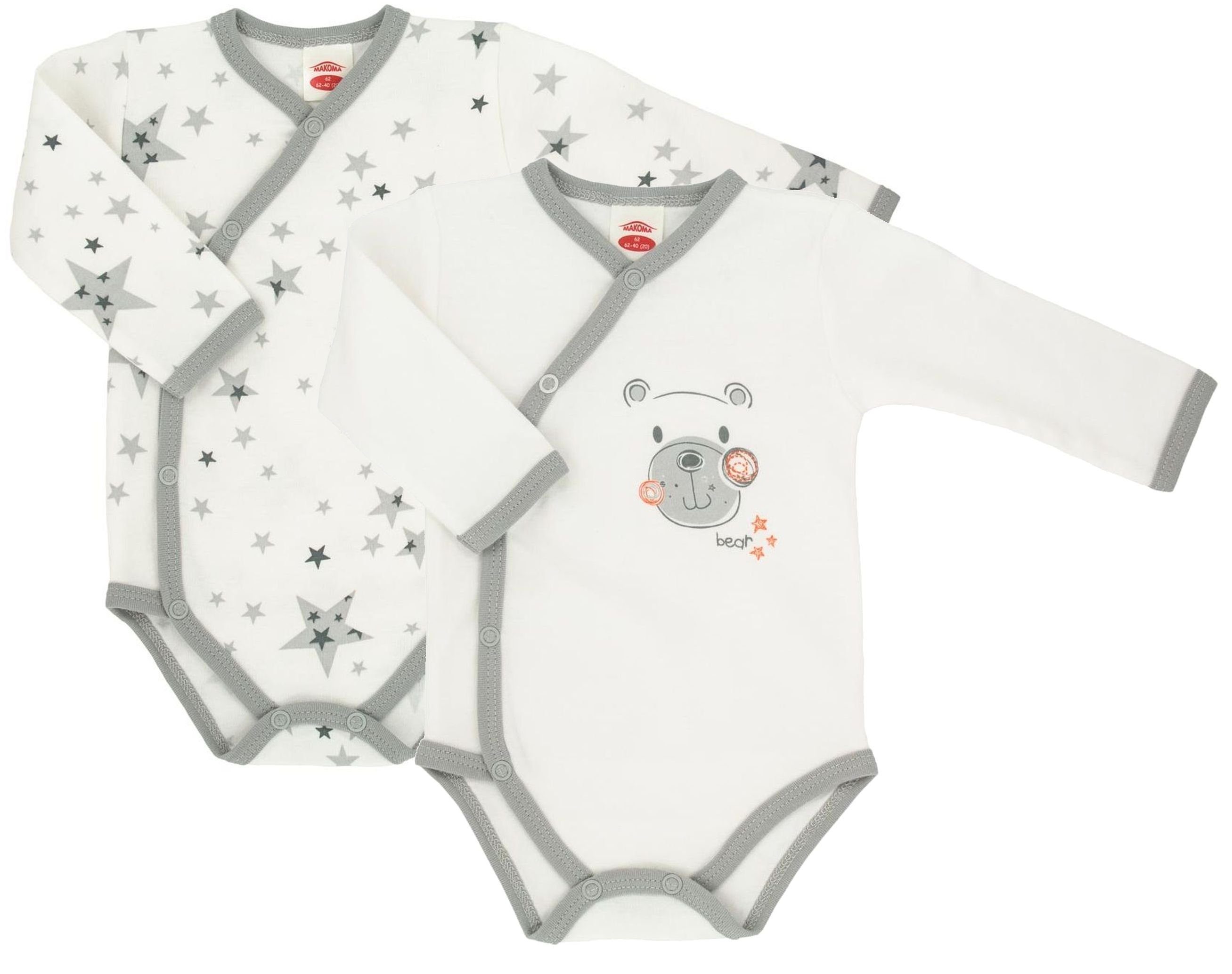 Makoma Wickelbody Baby Body Wickelbody Langarm Neutral für Neugeborene Teddy (Set, 2-tlg., 2er-Pack) 100% Baumwolle