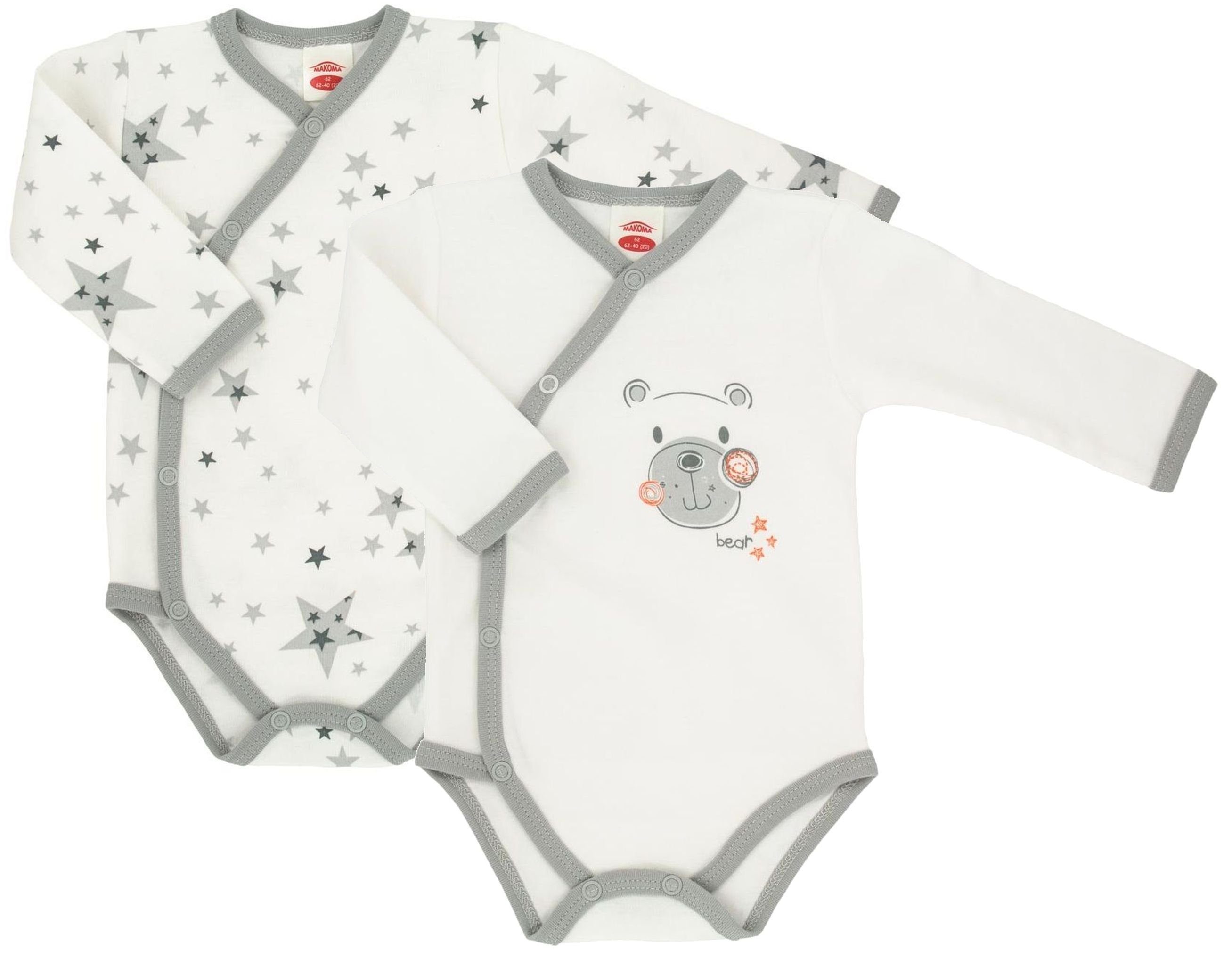 Makoma Wickelbody Baby Body Wickelbody Langarm Neutral für Neugeborene  Teddy (Set, 2-tlg., 2er-Pack) 100% Baumwolle | Shirtbodies